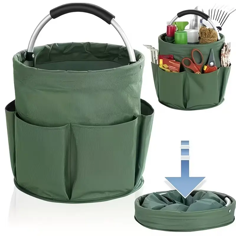 Foldable Picnic Basket with Handle and Multiple Pockets, Portable Folding Laundry Bag for Outdoor Travel, Multi-Use for Camping and Home Cleaning
