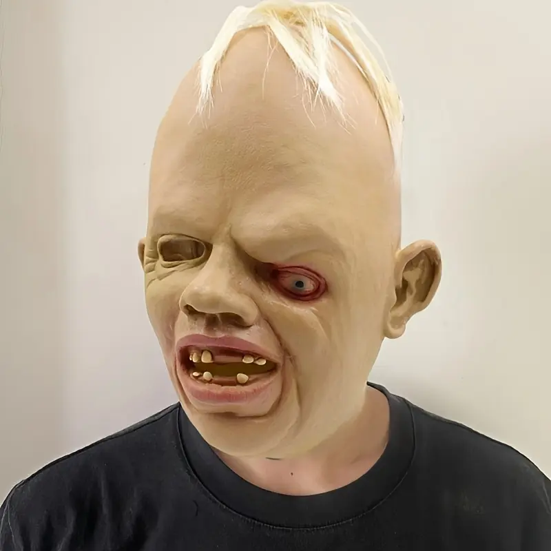 Scary Cross-Eyed Ghost Mask, Latex One-Eye Full Head Hood, Hyper Realistic Mask, Ideal for Halloween Costumes, Role-Playing Parties and Haunted House Props