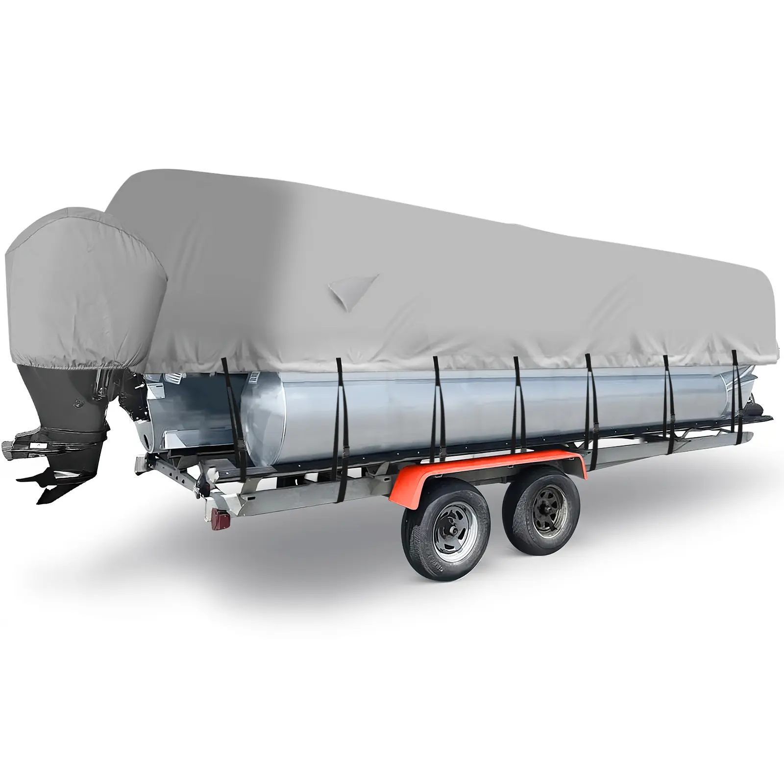 Heavy Duty Pontoon Boat Cover, 300D Waterproof Trailerable Boat Cover, 17''-20'' Marine Grade Waterproof Covers with Adjustable Windproof Tightening Strap & Storage Bag, Gray