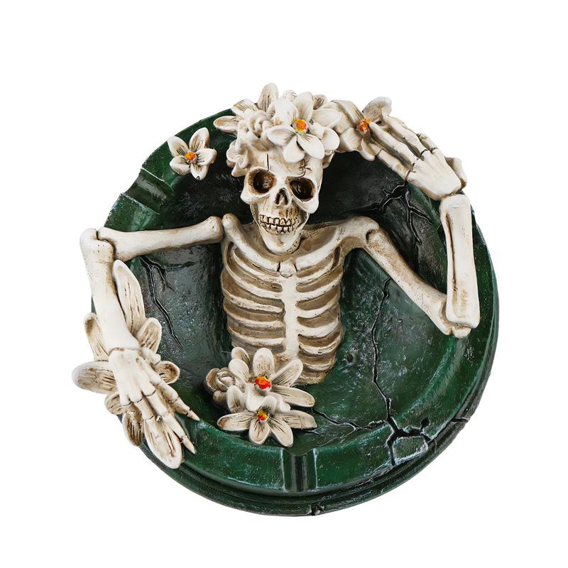 Unique Flower Skull Ashtray Cool Gift Resin Desktop Ornament Home Decoration