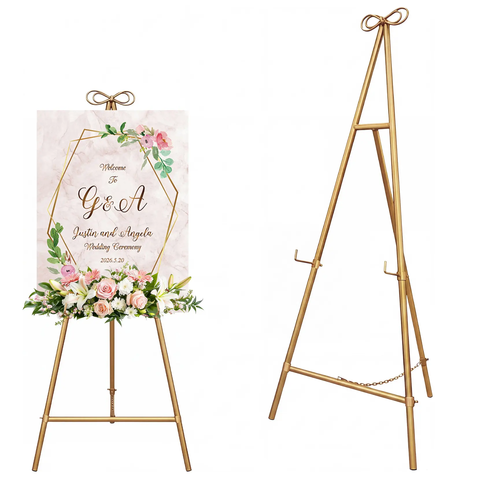 Adjustable Bow Metal Easel Stand for Wedding Welcome Sign Heavy Duty Art Display Holder for Canvas and Posters Fits Up to 40lbs Gold Black White Colors