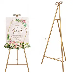 Adjustable Bow Metal Easel Stand for Wedding Welcome Sign Heavy Duty Art Display Holder for Canvas and Posters Fits Up to 40lbs Gold Black White Colors