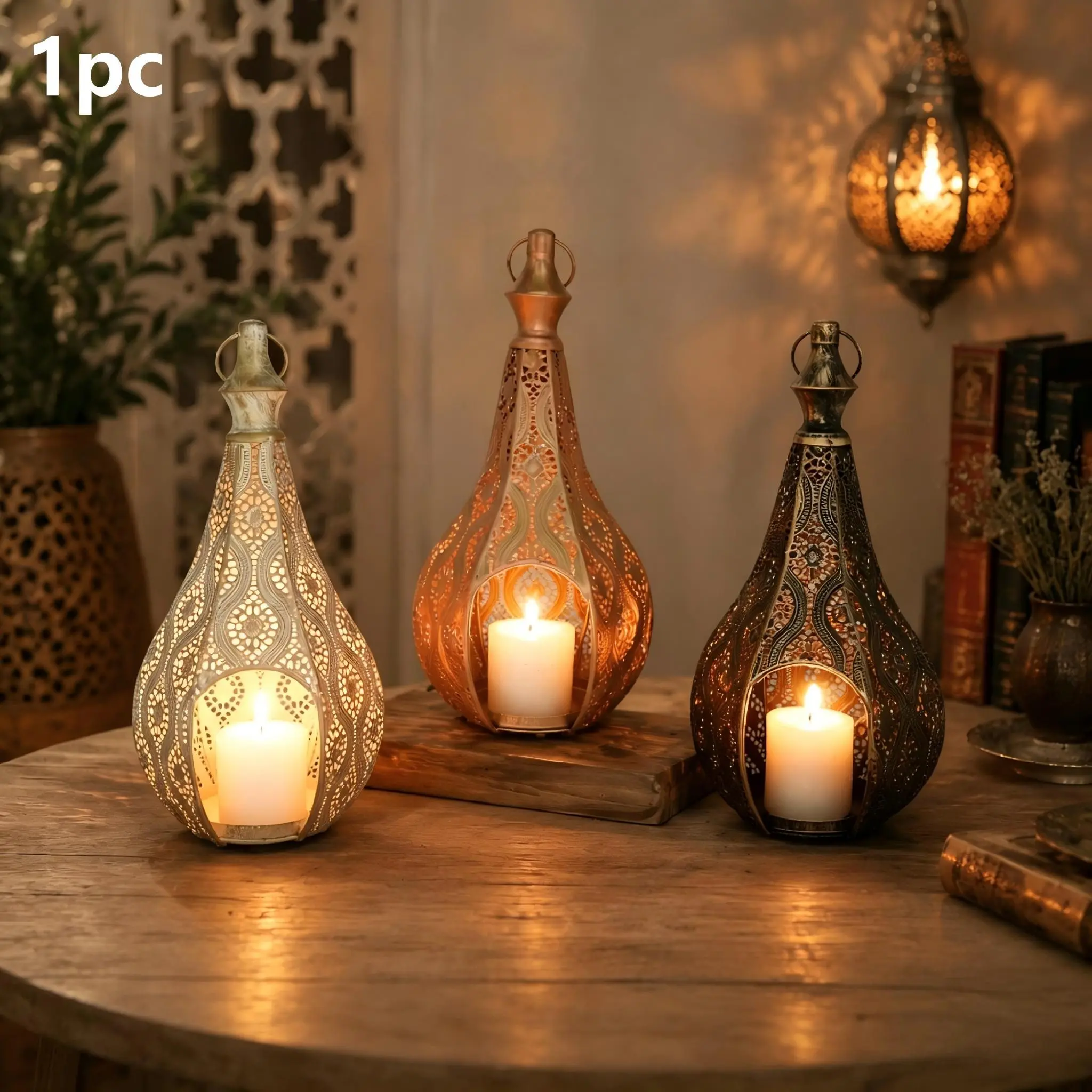 Hollow Metal Candle Holder, Moroccan Style Lantern, Wedding Festival Decor, Diwali Living Room Decoration, Home Decoration, No Wax Included