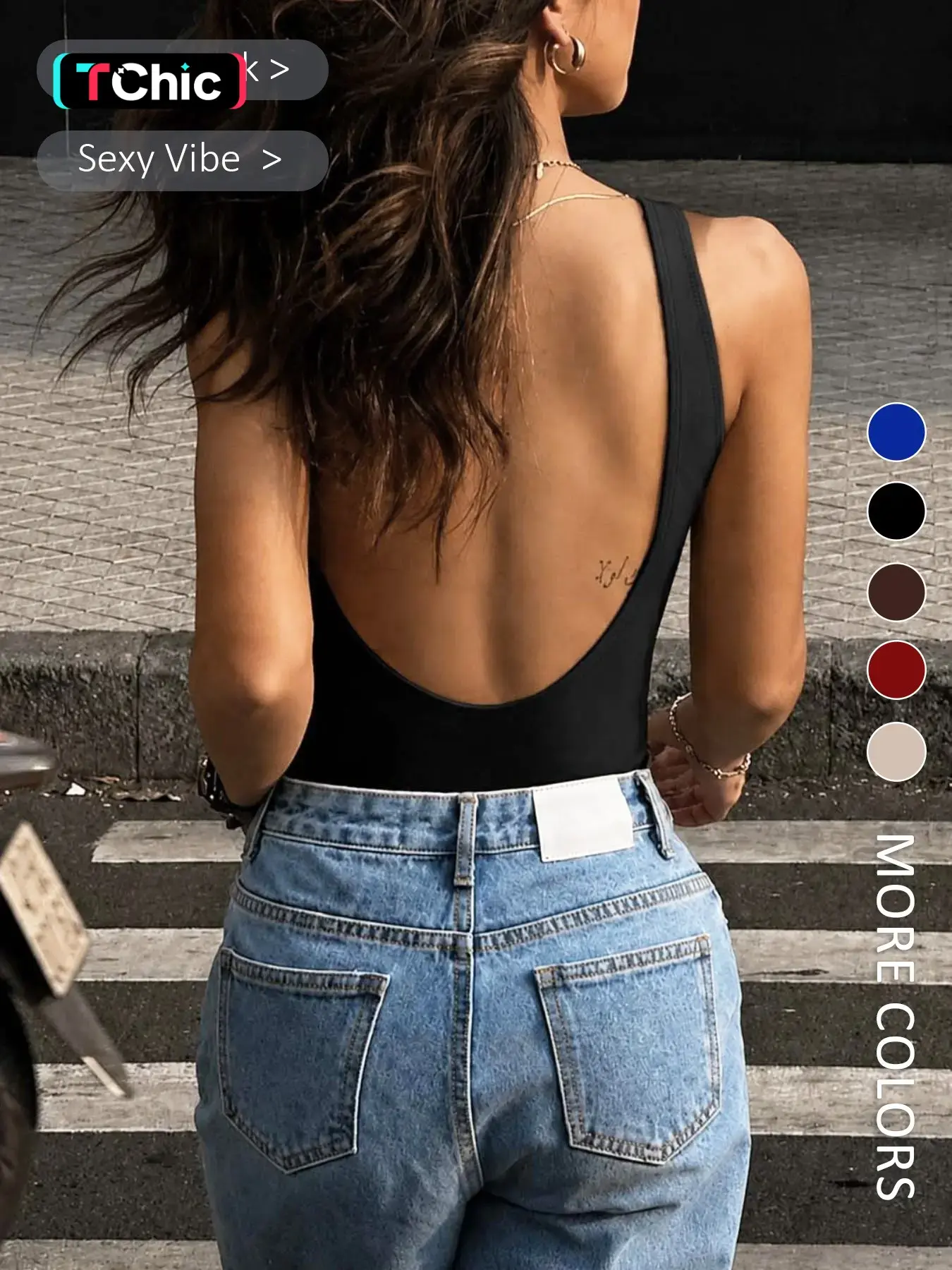 Women's Slim-Fitting Backless Jumpsuit in Solid Color, Deep U Neck Sleeveless Strap Bodysuit for Valentine's Day, Sexy Fashion Style, Lady, Womenswear, Fabric