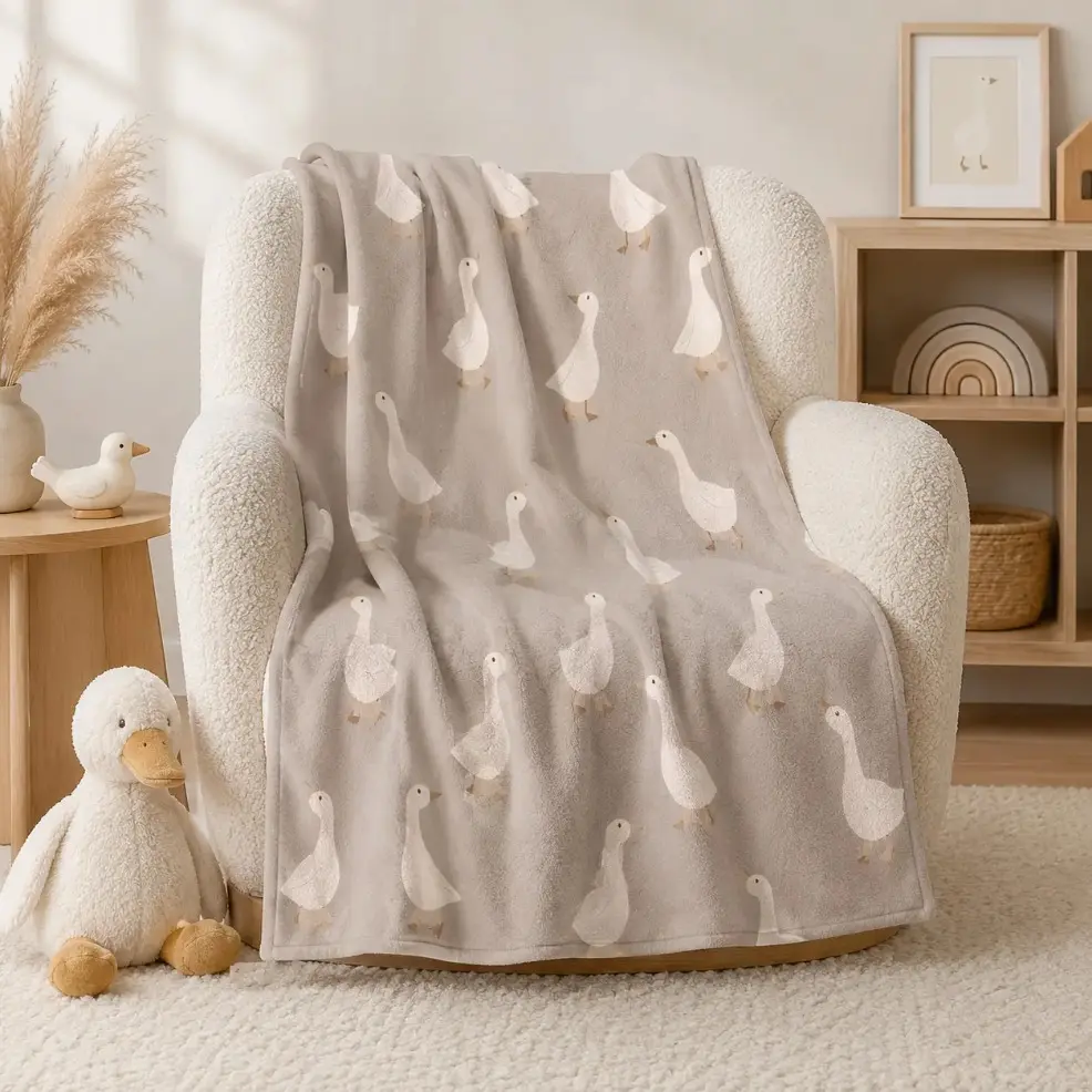 Goose Duck Flannel Blanket - Soft Plush Neutral Nursery Throw, Baby Blankets and Adult Blankets, Cute Farm Animal Design for Crib or Sofa, Machine Washable Cozy Decor Blanket, Ideal Baby Shower Gift for New Parents, Bedroom Home Decor birthday gift