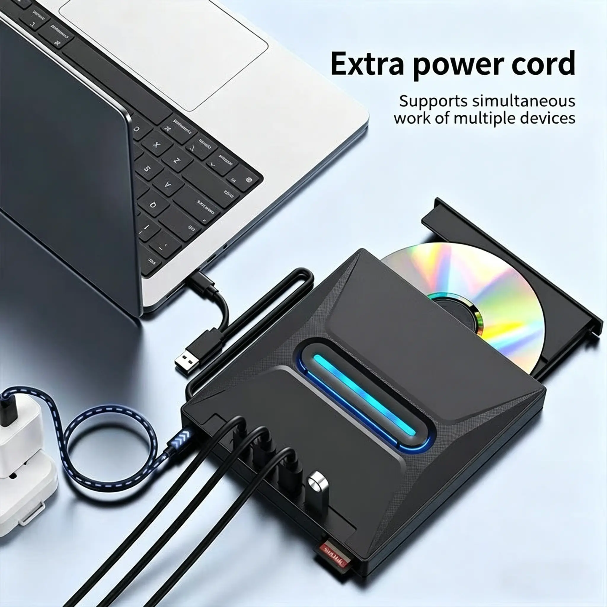 7-in-1 portable external DVD burner ｜ USB 3.0 high-speed+Type-C dual interface ｜ CD/DVD reader+burner ｜ with SD/TF port ｜ Plug and play CD drive ｜ compatible with laptops, desktops Windows 11/10/Mac/Linux