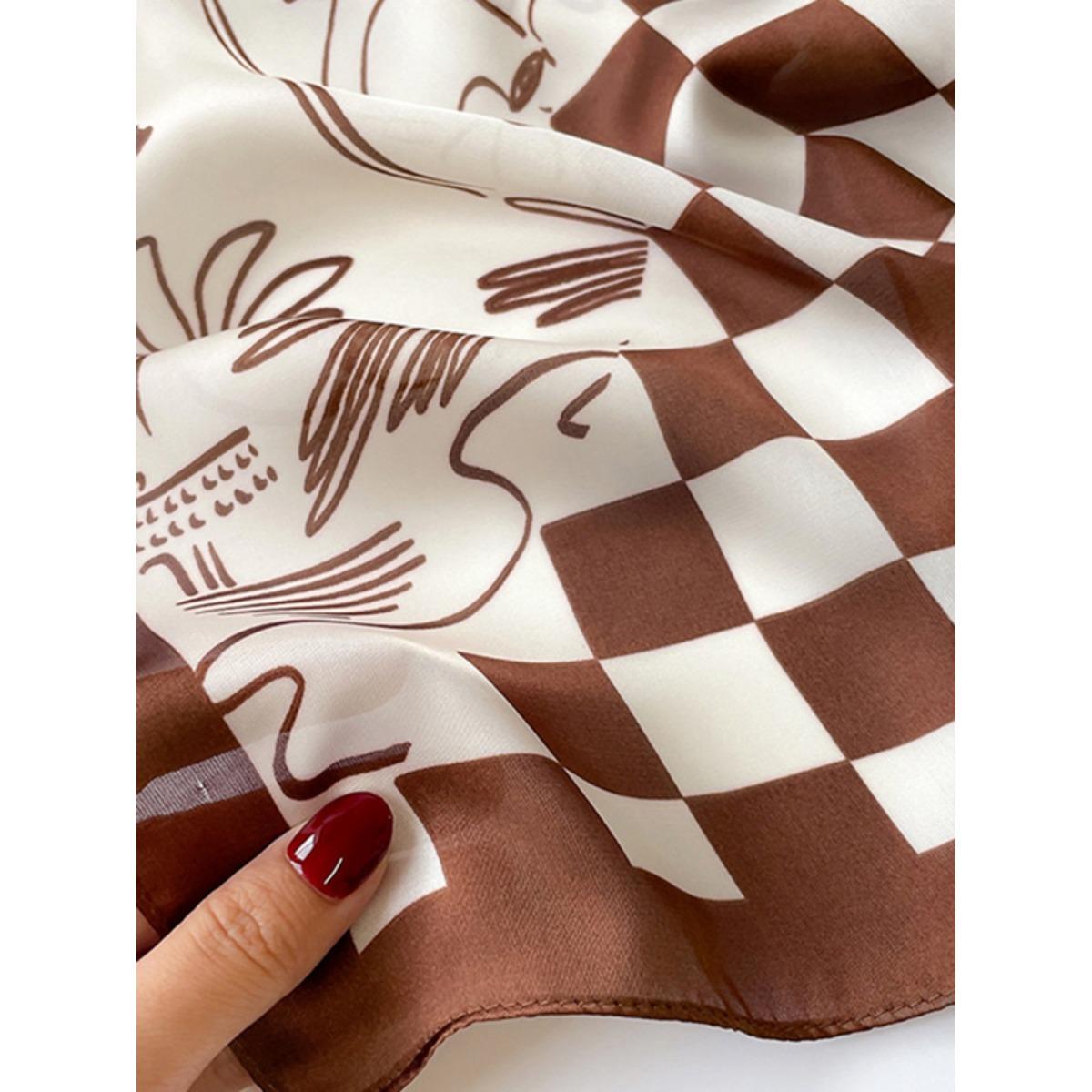 Square Plaid Printed Sun protection Shawl&Scarf Modern Luxury Brown Cool