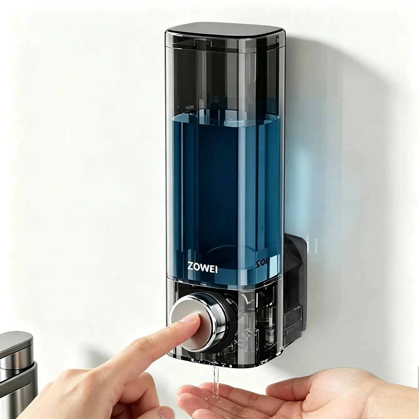 Wall-Mounted Clear Soap Dispenser for Bathroom & Kitchen, No-Drill Acrylic Shampoo Rack, Rustproof Pump Head, Reusable Liquid Holder