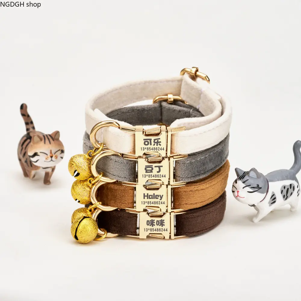 SoftFleecePersonalizedPetCollar,EngravedName&PhoneNumberCatCollarWithGlitterBell,SmoothVelvetLining,QuickReleaseMetalClasp,MultipleNeutralTones,AntiLostIdentificationForKittenPuppyDailyWear