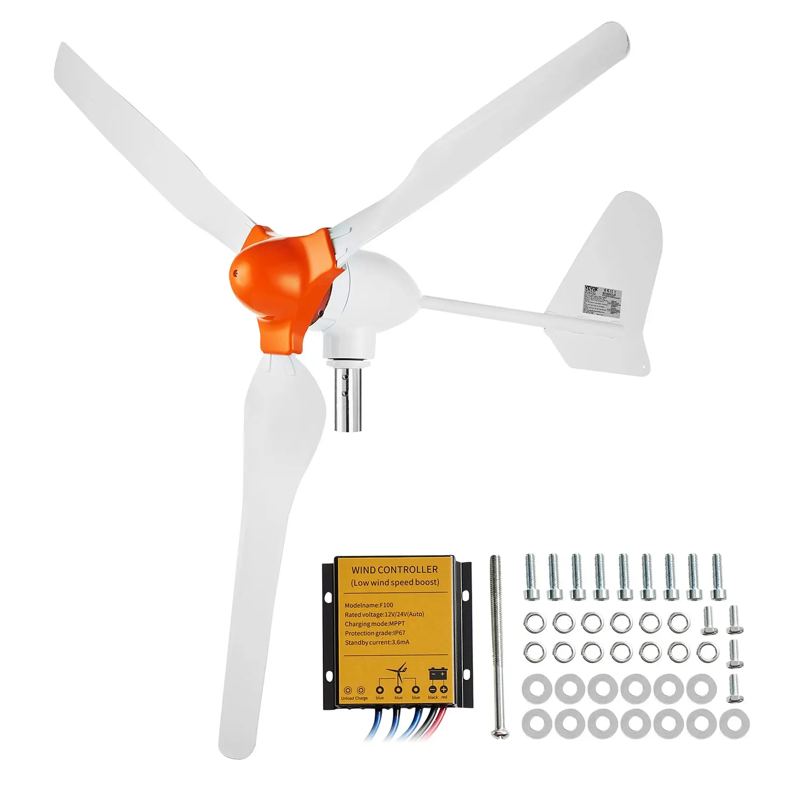 【DealsForYouDays】VEVOR 800W Wind Turbine Generator, 12V Wind Turbine Kit, 3-Blade Wind Power Generator with MPPT Controller, Adjustable Windward Direction 2.5m/s Start Wind Speed, Suitable for Home, Farm, RVs, Boats
