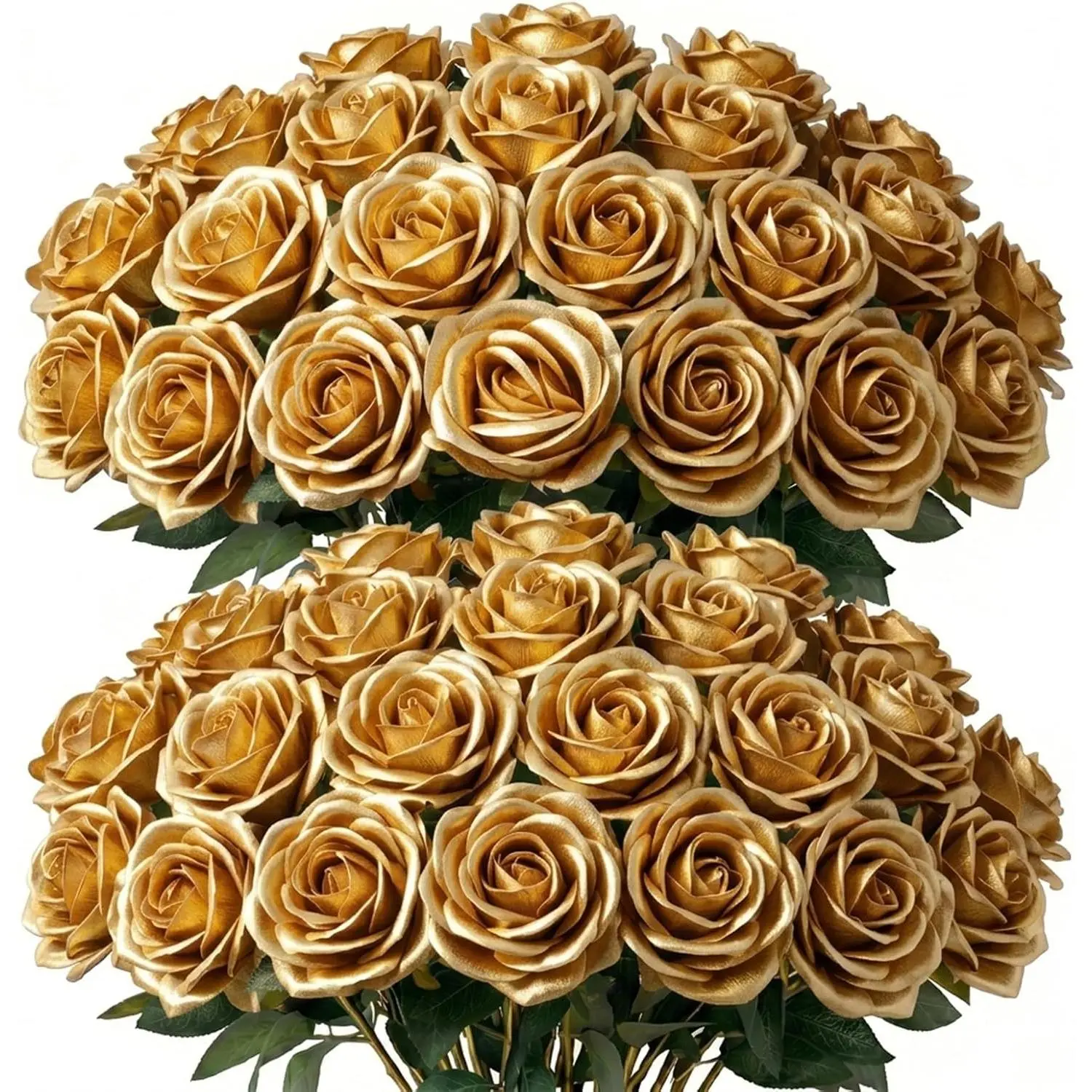 60 Pcs Gold Decorative Silk Artificial Roses - Long Stem Faux Real-Looking Flowers Bulk for Wedding Centerpieces, DIY Floral Decor, Home Supplies; Ideal for Decorative Plants & Fruit Themed Arrangements