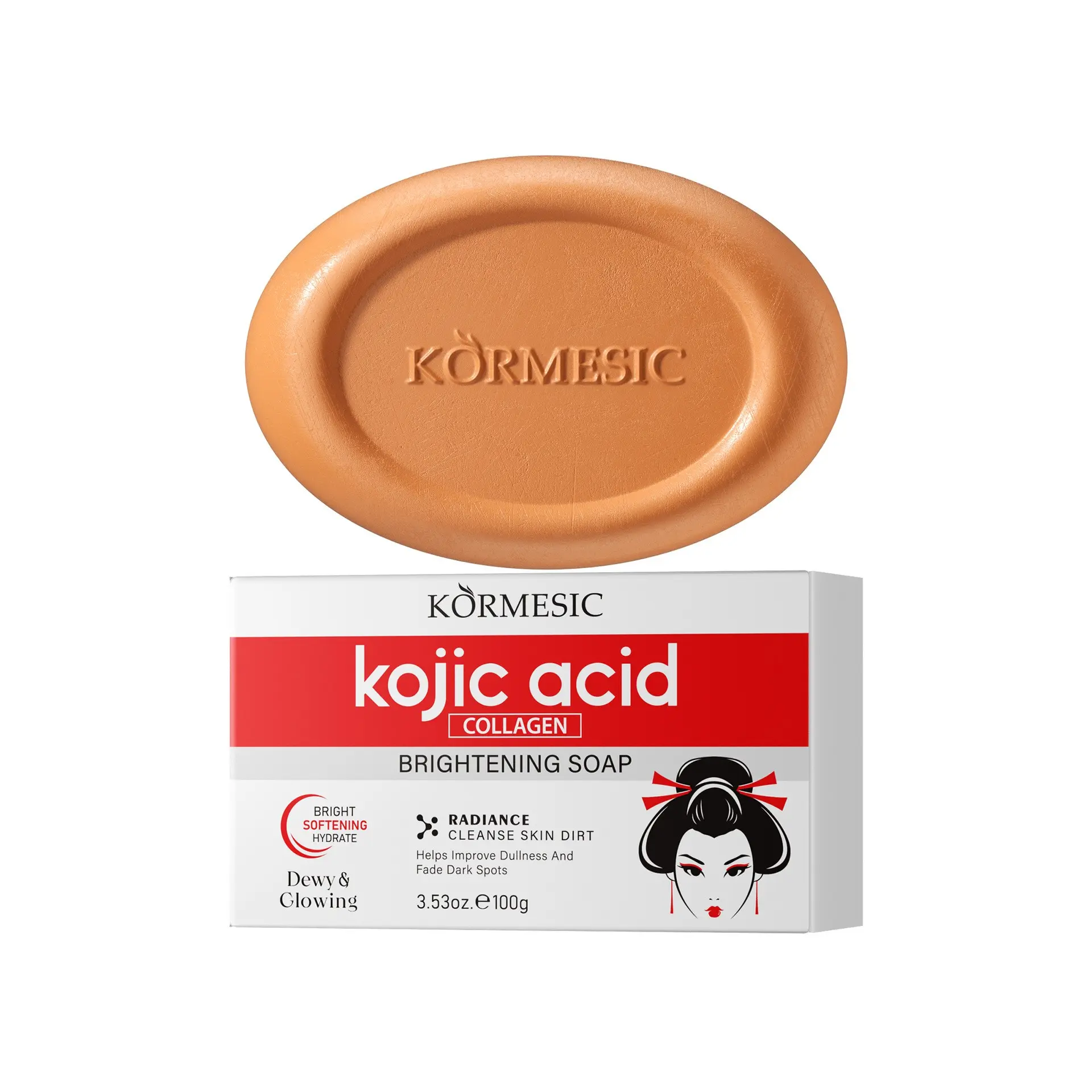 Kojic Acid & Collagen Brightening Soap, Dual-Use for Face & Body, Gently Even Out Full-Body Skin Tone, Soft & Gentle Cleansing Handmade Soap