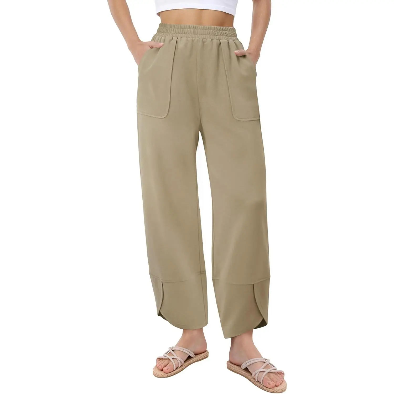 Solid Wide Leg Palazzo Trousers for Women, Casual Harem Style with Elastic Waist and Pockets for the Beach, Trouser, Clothes