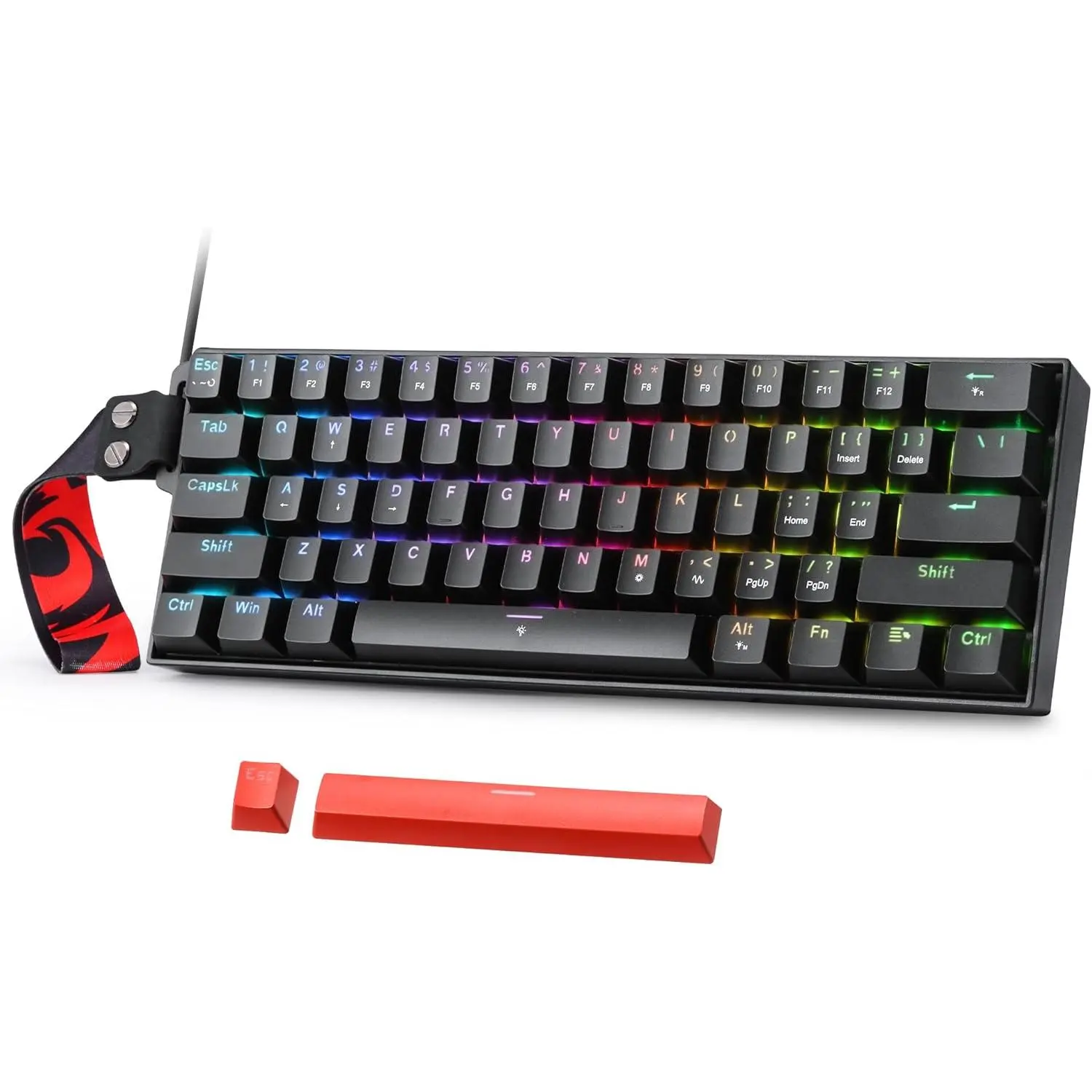 Redragon K617 HE Rapid Trigger Gaming Keyboard, 60% 61 Keys Wired Mechanical Keyboard w/Hyper-Fast Actuation, Dedicated Hall Effect Magnetic Switch, Actuation Point Adjustable, Strap Version