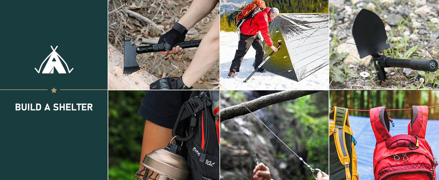 Survival Kit, 262Pcs Survival Gear and Supplies with First Aid Kit Pouch and Crossbody Bag, Emergency Kit with Tent, Camping Axe Hammer, Survival Shovel w/Pick, Bug Out Bag Gifts for Men Women Large Capacity Tactical Backpack outdoor tactical bag backpack