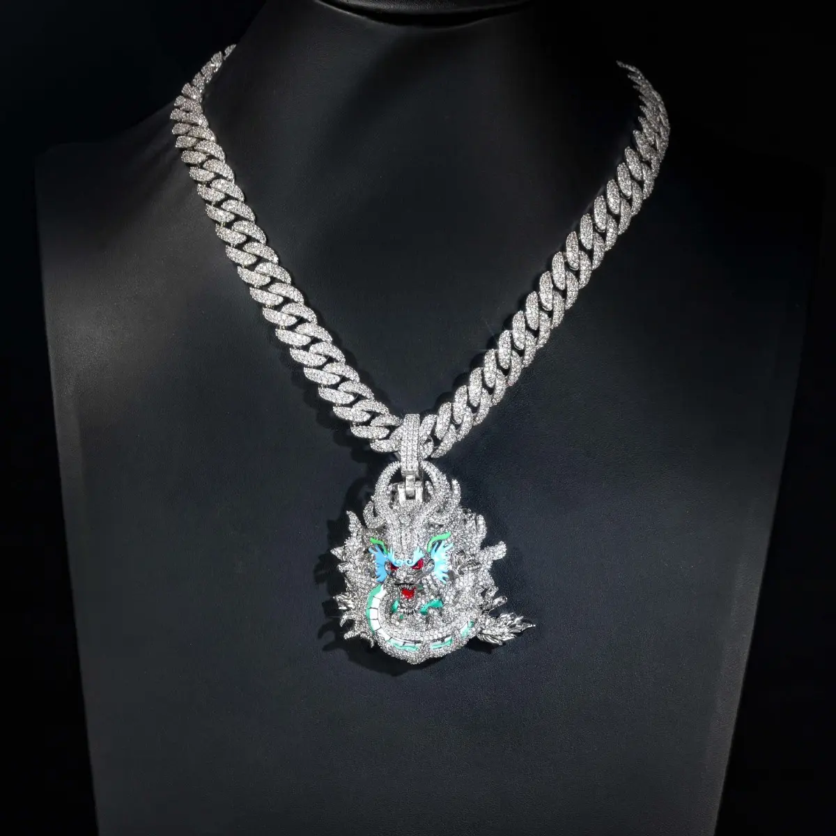 Unisex Metal Hip Hop Dragon Pendant, Full-Zircon Domineering Zodiac Dragon Accessory for Adults, Casual Birthday Rap Street Style Artificial Gemstone Jewelry, Choking Hazard Small Parts, Daily, Moissanite, Stainless Steel Jewelry
