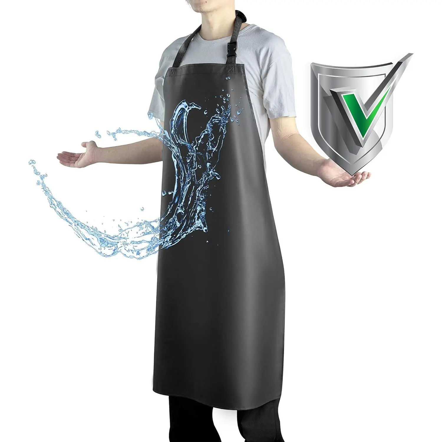 Waterproof Apron with Comfortable Adjustable Bib Rubber Vinyl Dishwasher Heavy Duty Apron for Men Women Dishwashing