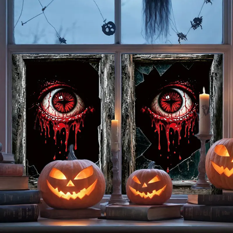 Halloween Window Stickers Bloody Eyes Wall Decals, Horror Ghost Break Window Festival Party Decor, Self-Adhesive PVC Sticker