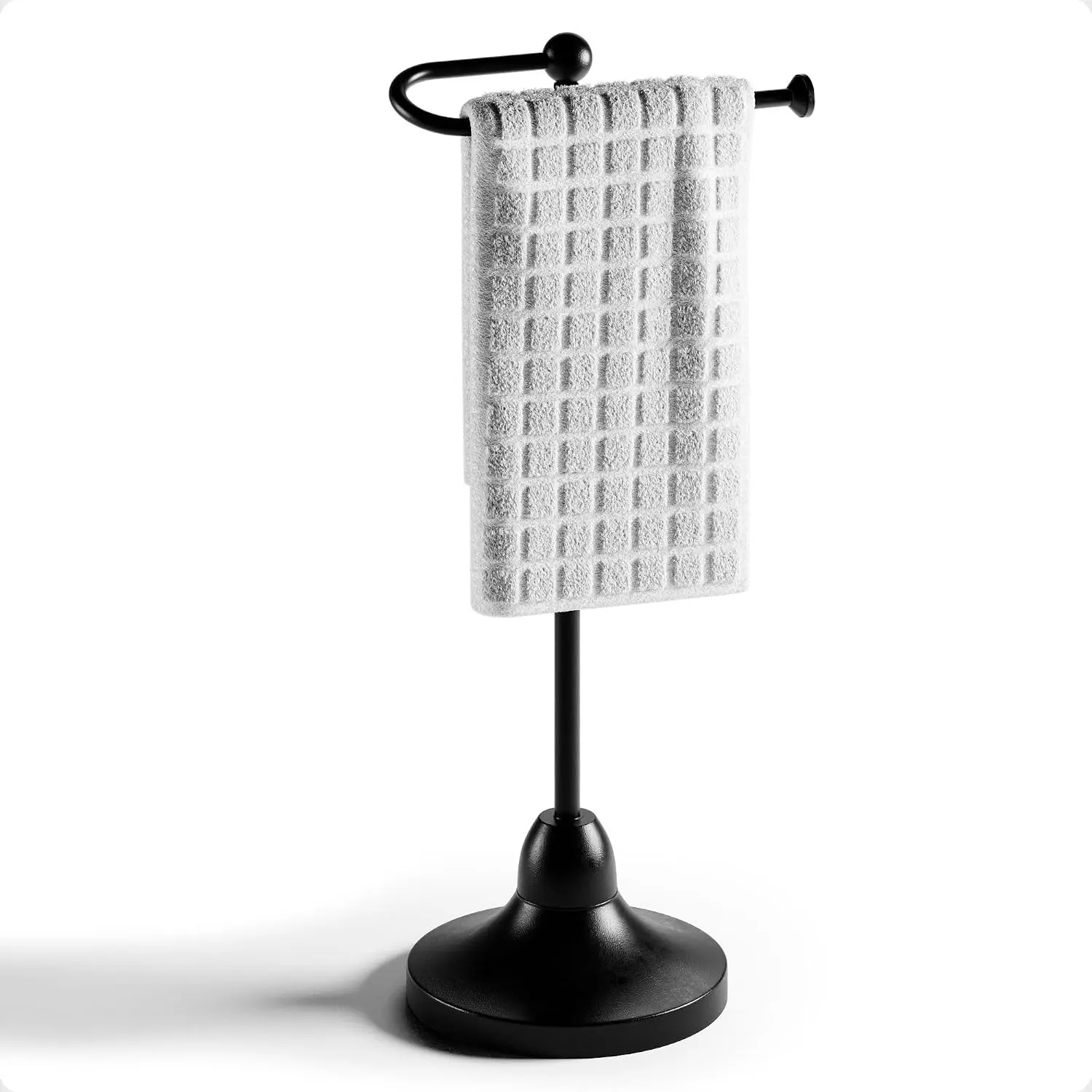 Hand Towel Holder for Bathroom Countertop, 17" Tall, Freestanding, Non-Slip| Holds Full Size Hand Towels, Fingertip, Washcloth - Rotating Lower Arm - Rust Resistant - Sturdy Base with Anti-Slip Pads