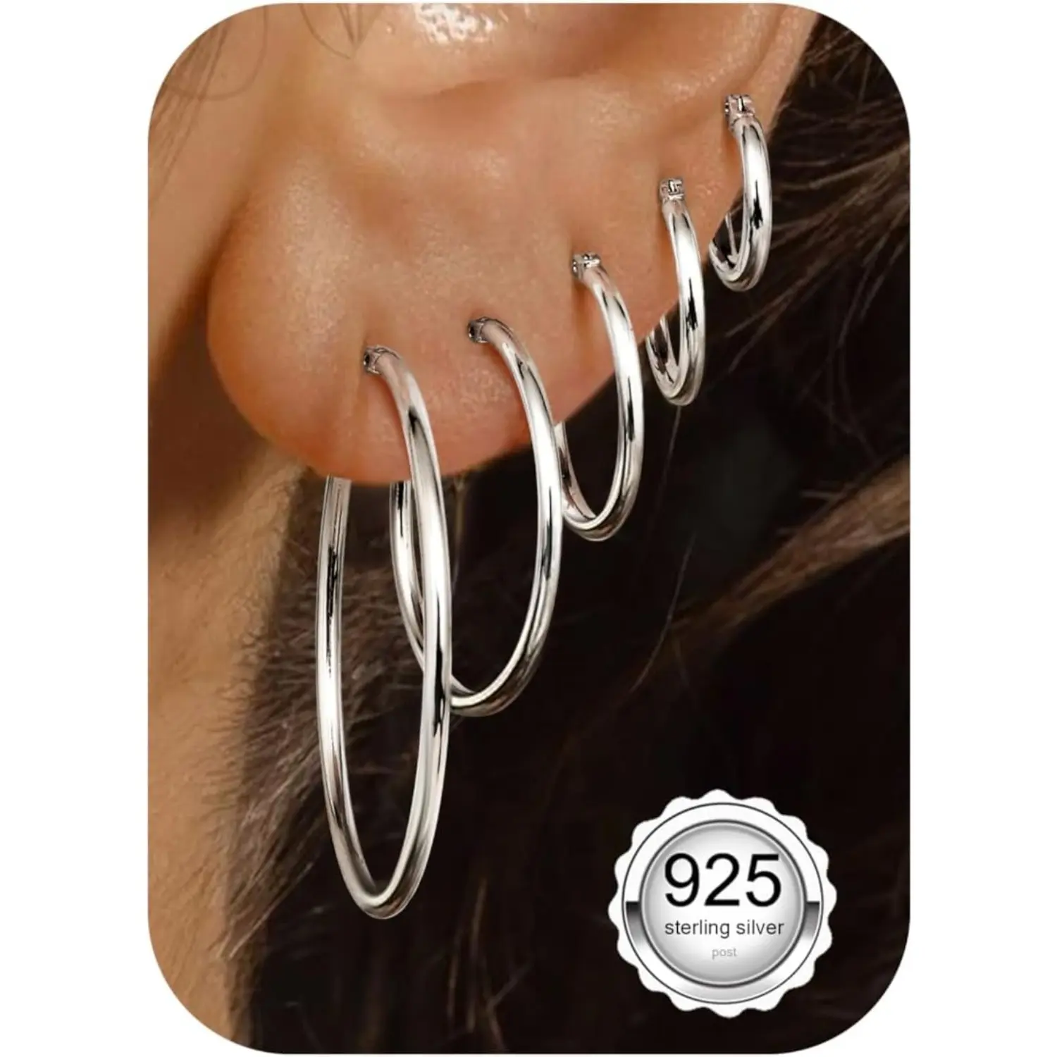 Viral 5 Pairs 925 Sterling Silver Hoop Post Earrings for Women-Small 14K Gold Silver Hoops Earrings,Hypoallergenic Silver Hoop Earring for Women-Medium Big Hoops Stack Earring 10/14/20/30/40mm Summer Wins