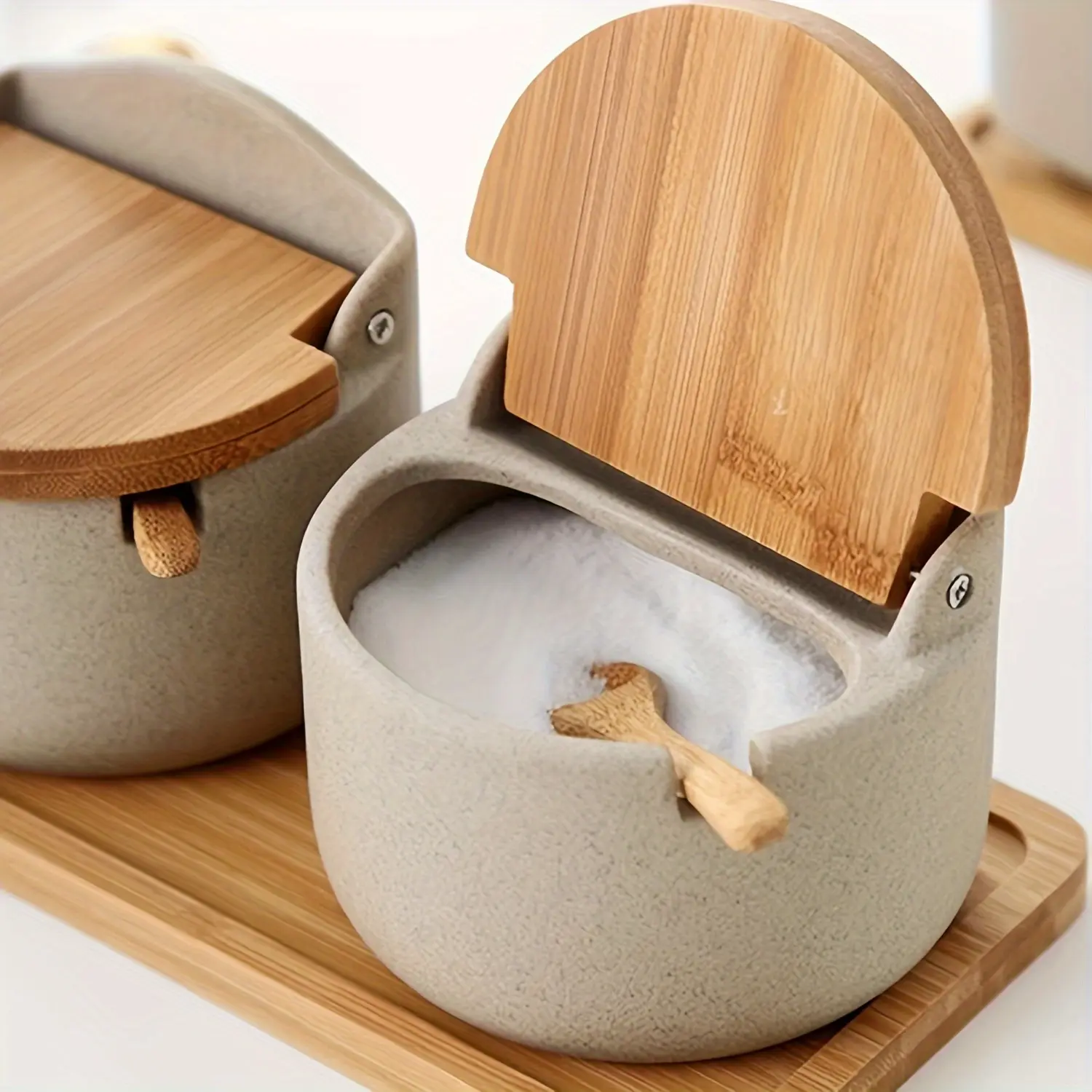 1/2/3pcs Seasoning Pot Set, Spices Organizer, Kitchen Spice Containers Ceramic Salt And Pepper Jar With Tray Seasoning Storage With Lid Kitchen Accessories Kitchenware Kitchen Gadgets Seasoning Organizer