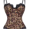 Boned Leopard  Corset Style Top, Feminine Eyelash Lace Push Up Bustier Spaghetti Strap, Hourglass Waist Cincher Shapewear Underwear for Y2K Festival Club Date Night