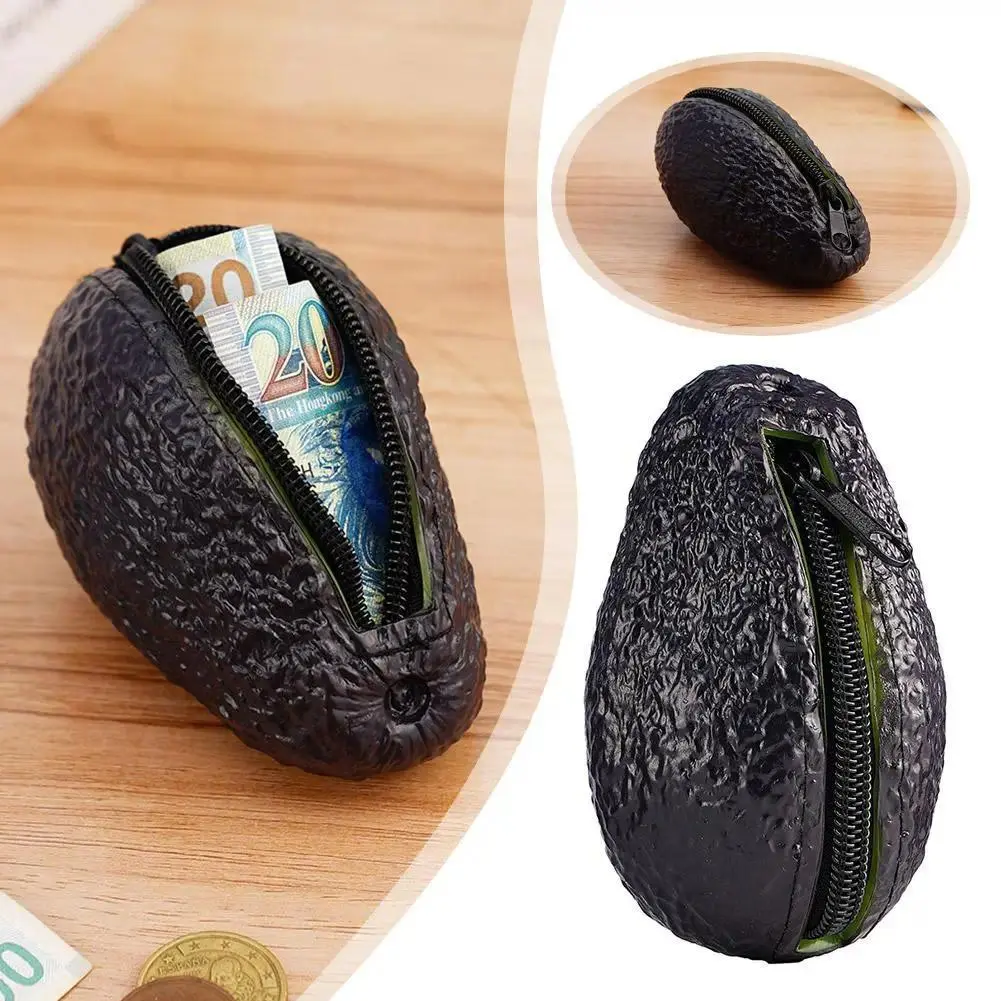 Creative Avocado-Shaped Mini Coin Purse Wallet, Portable Small Storage Pouch with Wrist Strap, Cute Zipper Money Key Holder, Lightweight Kawaii Accessory for Girls’ Daily Travel & Casual Use