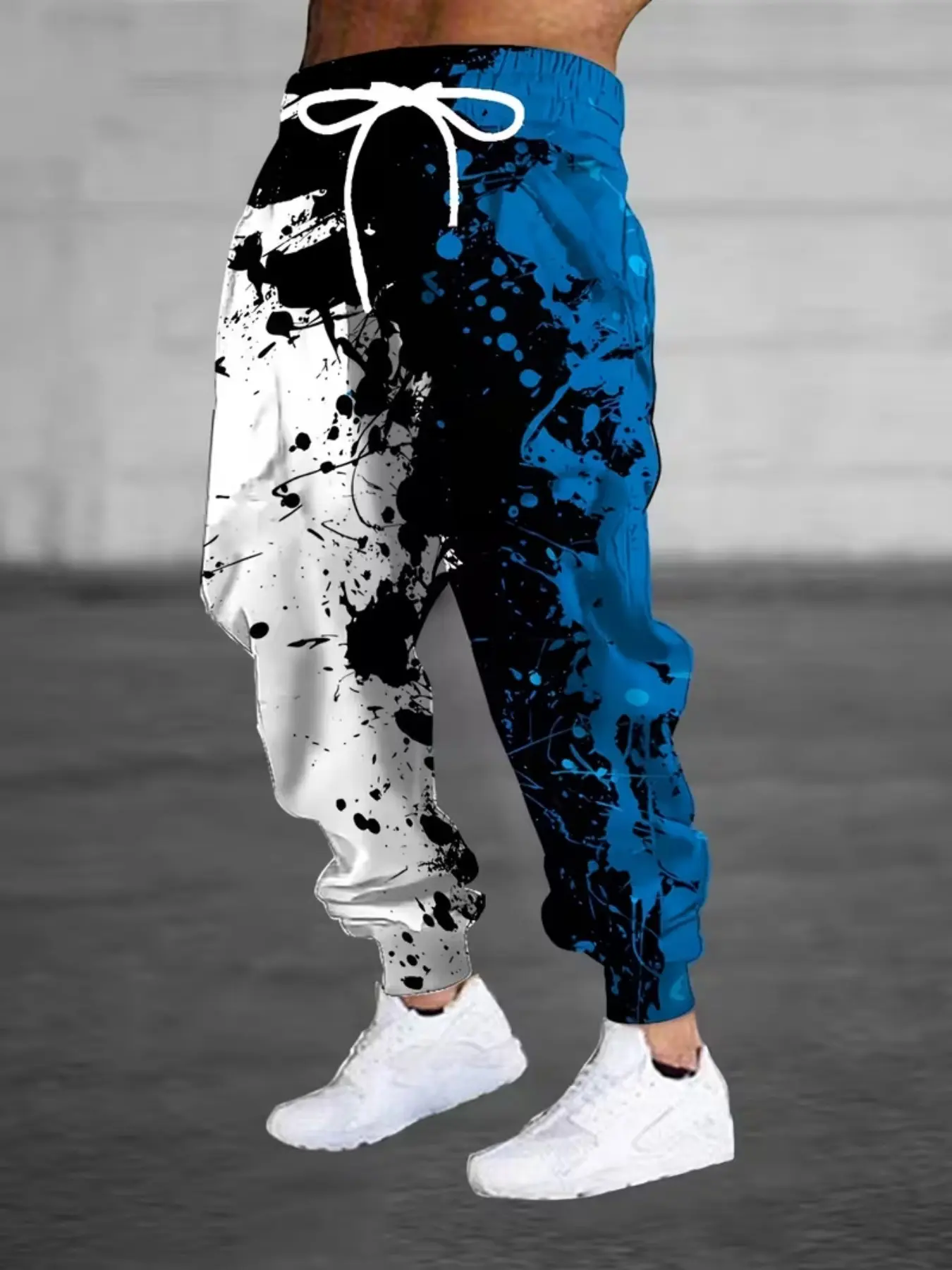 Men's Fashion 3D Colorful Splatter Print Sports Pants, Drawstring and Pockets, Casual Long Pants for All Seasons, Fitted Style