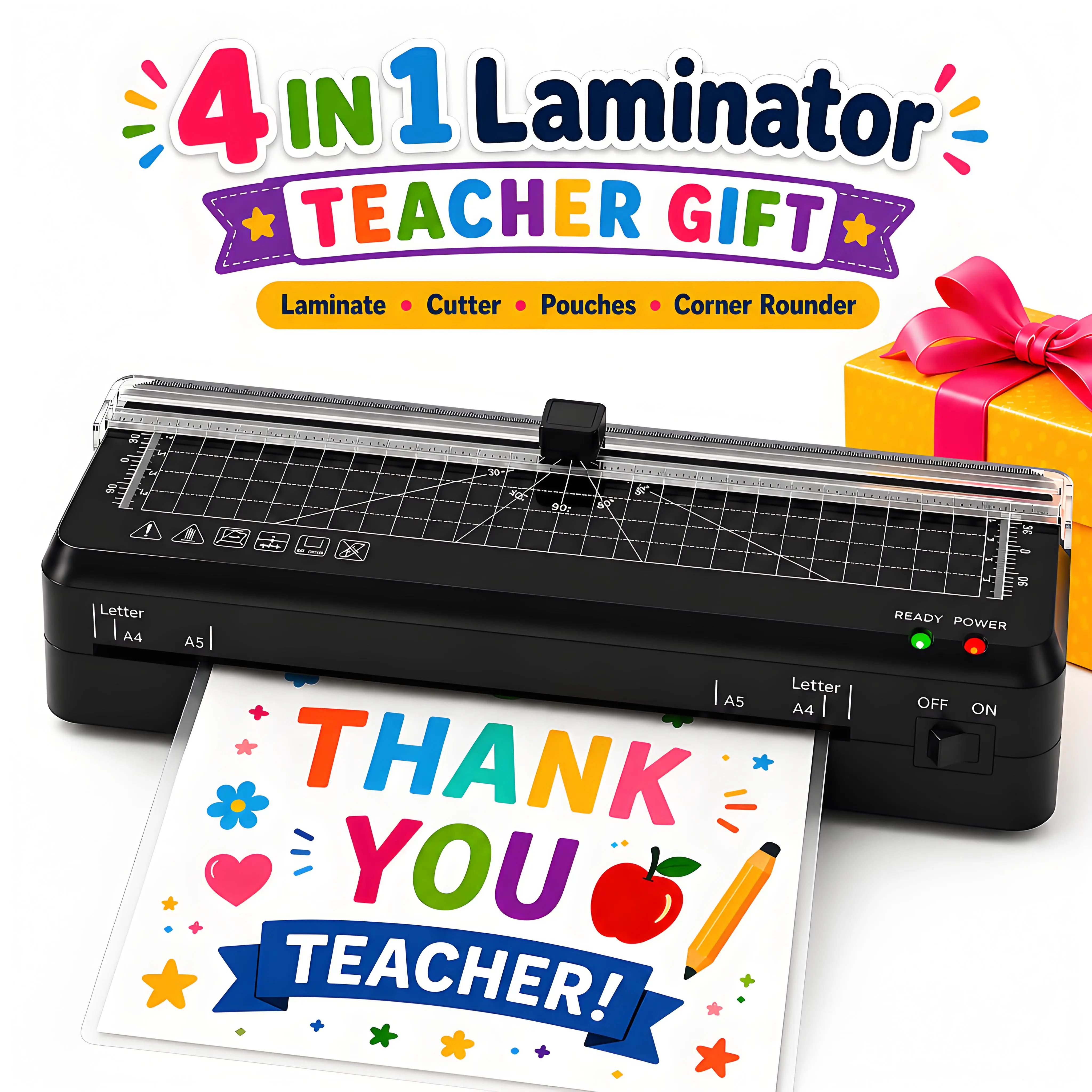 4-in-1 A4 Laminator Kit with Built-in Paper Cutter, 60s Warm-Up, ABS Jam Release System, Ready Light, Compact Safe Portable Office Equipment for School, Home Use (Photos/Docs/Cards)