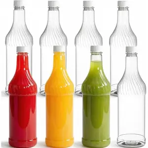 8 Pack 33 oz Plastic Soda Bottles with Caps, 1L Reusable Empty Clear PET Juice Container, Disposable Wine Bottles with White Lid for Drinking Beverage Water Liquor Beer Milk Smoothies