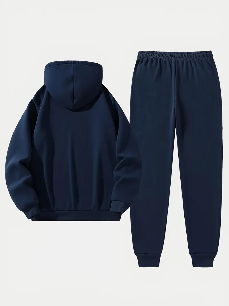Men's two-piece set, casual round neck long sleeved hooded sweatshirt and sweatpants set, suitable for winter and autumn, sportswear set, hooded sweatshirt, sweatshirt, sweatpants