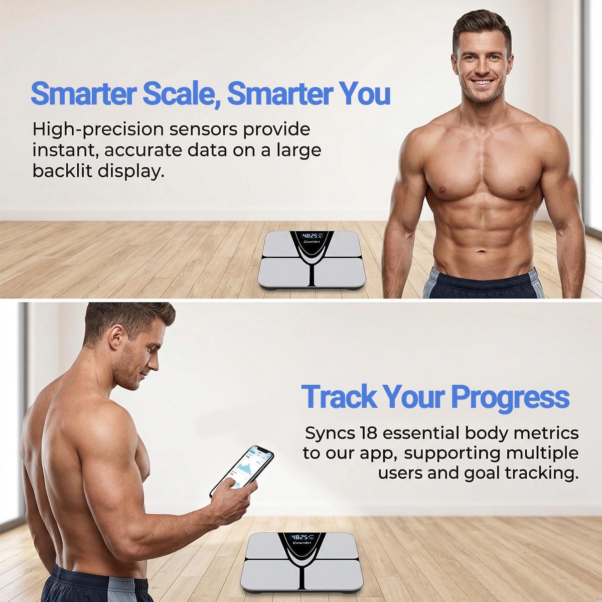 Smart Scale for Body Weight, Bluetooth Digital Bathroom Scale for BMI and Body Fat, Body Composition Monitor with Smartphone App Smart Scale for Body Weight, Bluetooth Digital Bathroom Scale for BMI and Body Fat, Body Composition Monitor with Smartphone App