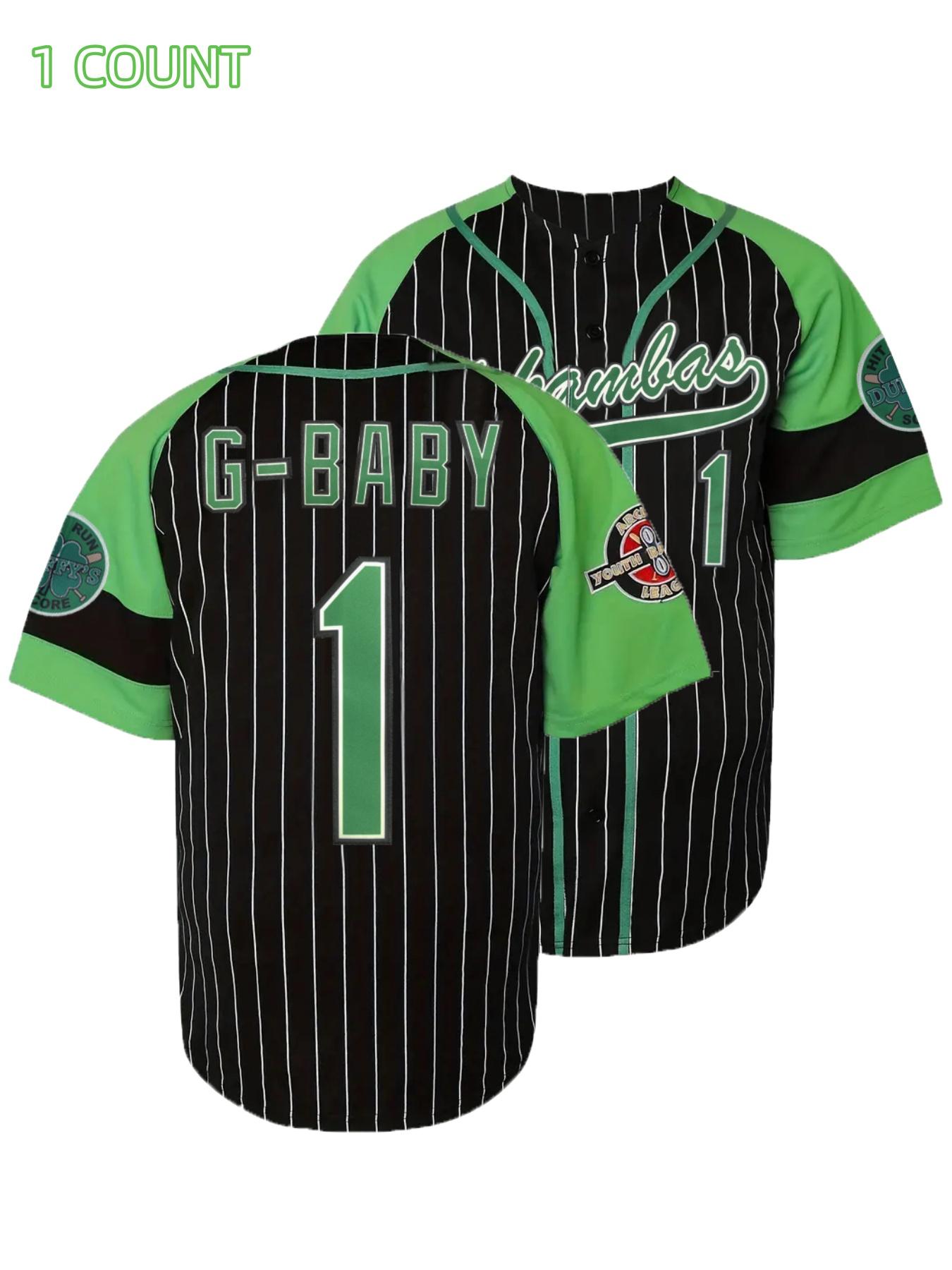 Men's Letter & Number Embroidery V Neck Baseball Jersey, Loose Striped Print Short Sleeve Button Sports Top, Breathable Baseball Top for Outdoor Sports, Athletic Training Apparel, Athletic Tops