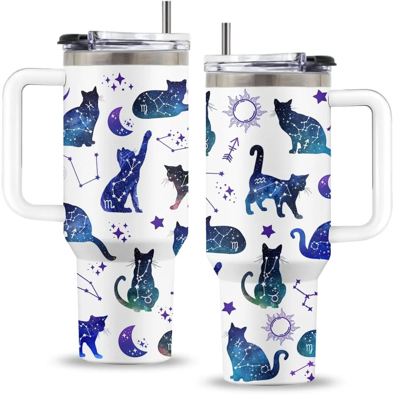 Cat Gifts  Women, Funny 40oz Constellation Tumbler with Handle, Kitty Tumbler, Goth Travel Coffee Mugs  Cats Lovers Birthday Christmas Gifts Water Cup, Cat Cups  Astrology Fans, 1 PCS