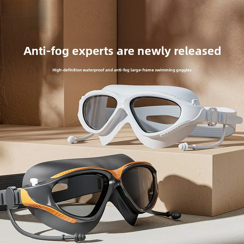 Unisex Swimming Goggles with Polycarbonate Anti-Fog Lenses, Large Frame with Ordinary PVC, Includes Nose Clip for Professional Water Sports - Blue, Black Orange_500°, White And Blue, Plastic