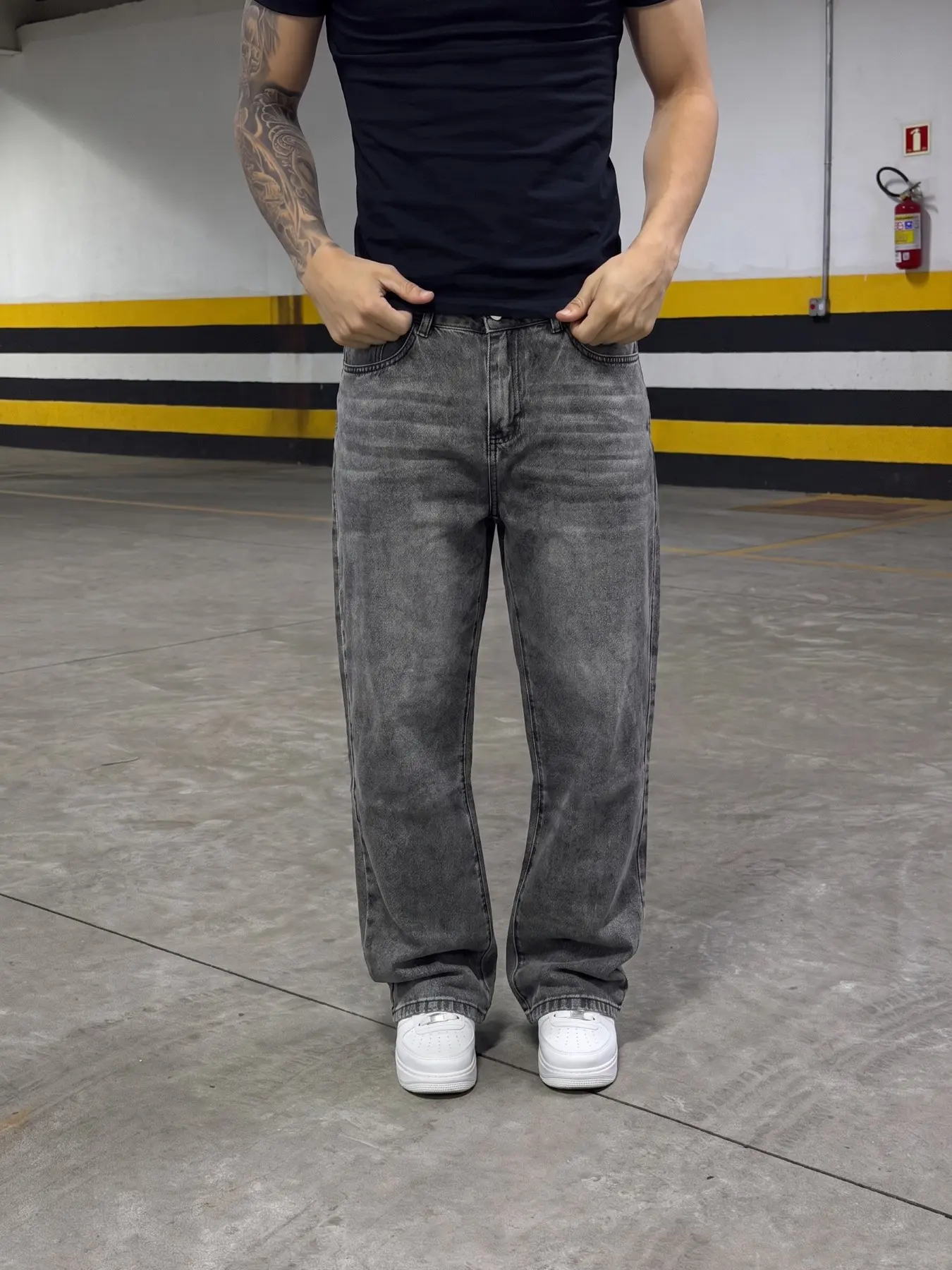Men's Vintage Washed Straight Leg Wide Leg Classic Jeans, Skateboard Style Loose Fit Denim Jeans, All Seasons Casual Fashion, Relaxed Fit
