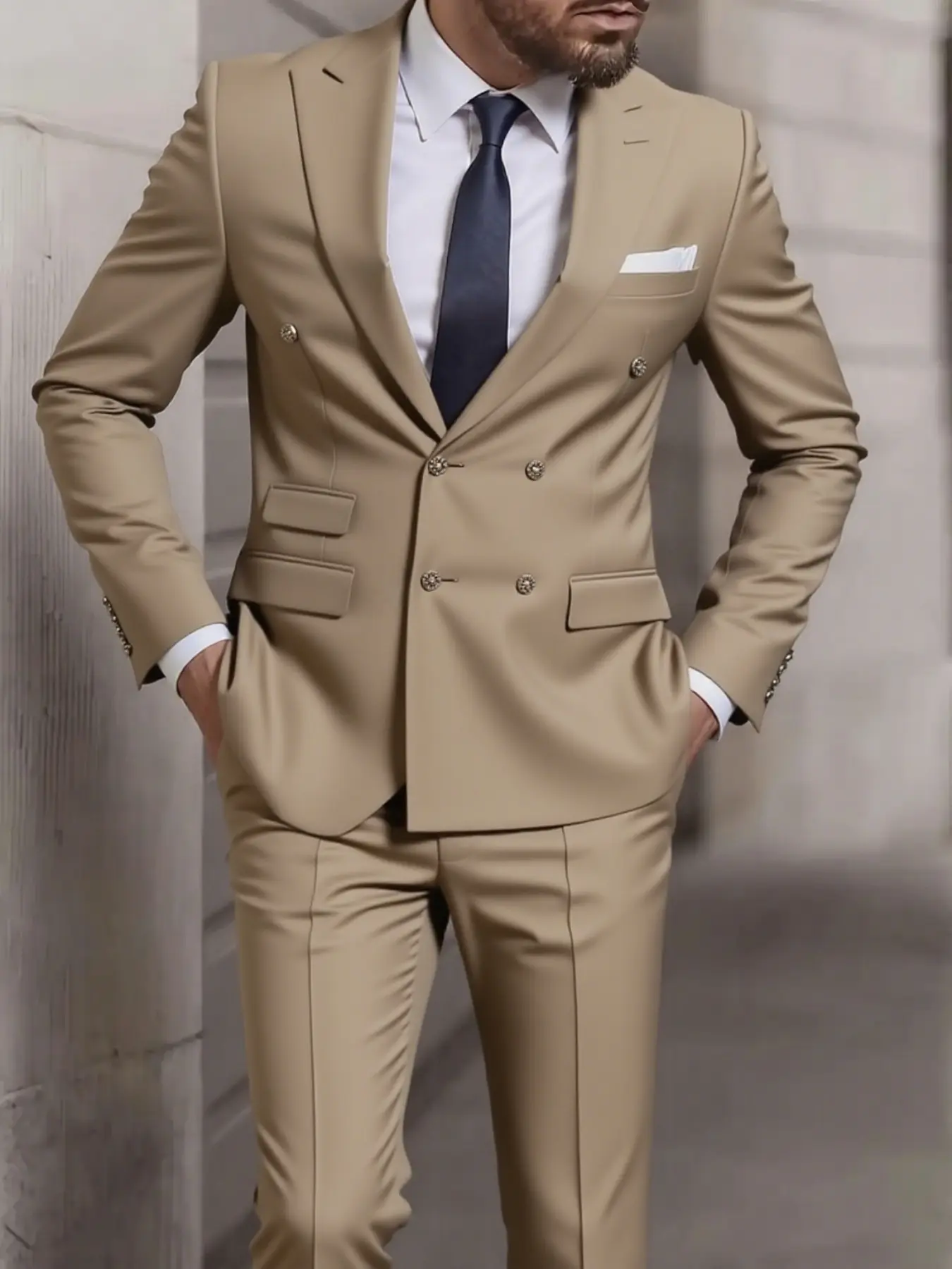 Men's Sharp Slim Fit Suit Set Blazer and Pants Double Breasted Peak Lapel Blazer Trousers Elegant Office Party Wedding