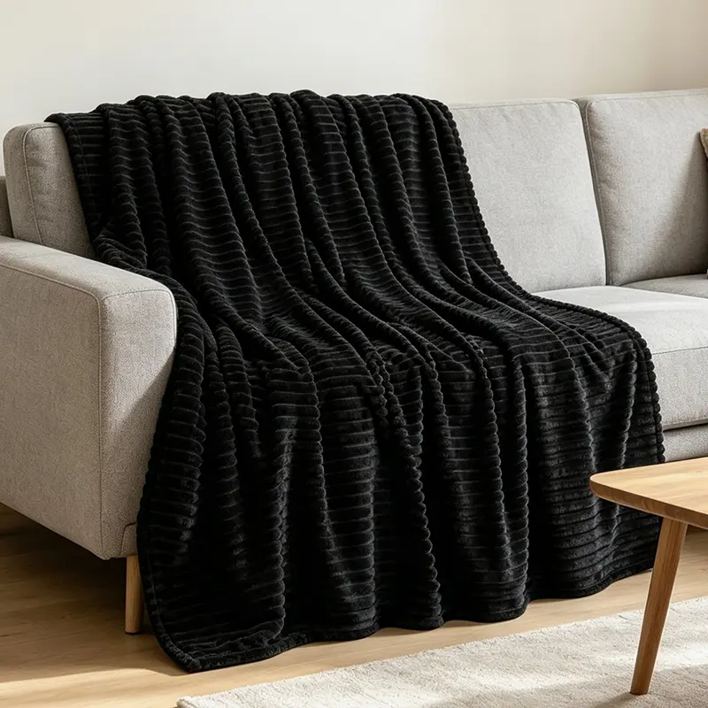 Aesthetic Vertical Ribbed Design Plush Throw Blanket, Soft & Plush Air Conditioning Cover, Gentle Skin-Friendly Warm Layer, Versatile All Season Home Textile for Couch, Bed, Guest Room & Office Lunch Break, Cozy Warm Blanket, Sofa Blanket