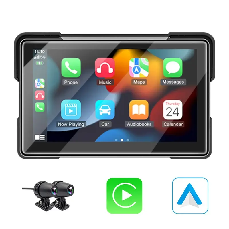 Venbes 7-Inch Portable Motorcycle Navigation, Gps Display, Touchscreen Gps Navigation, Wireless Carplay Android Auto, Ip67 Waterproof, Dual Camera Dvr, Voice Control, Bluetooth-compatible Connection