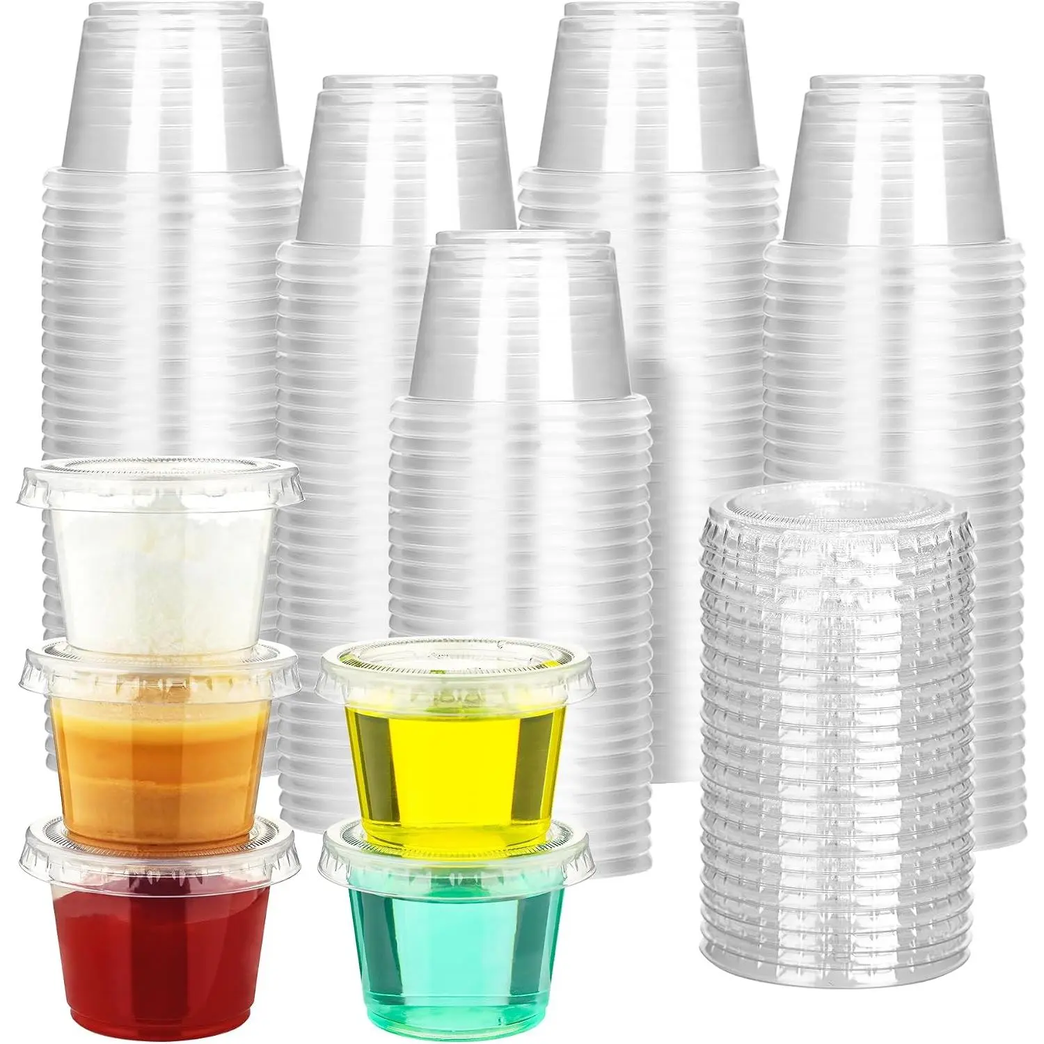 100 Sets - 1 oz Jello Shot Cups with , Portion Cups, Clear Disposable Plastic Jello Shot Cups for Meal Prep, Salad Dressing, Soufflé, Portion Containers
