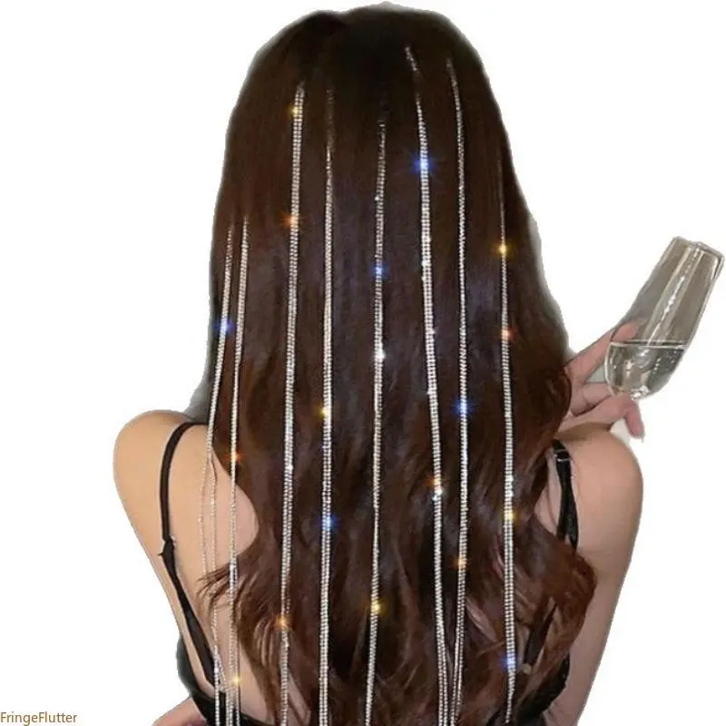 Sparkling Full Rhinestone Tassel Hair Clips, Long Shiny Rhinestone Fringe Chain Hair Accessories for Braids & Dreadlocks, Glamorous Glitter Hair Jewelry for Party Festival Date Night Styling, Women Trendy Sparkly Hair Decor, Summer Wins Fashion Acc