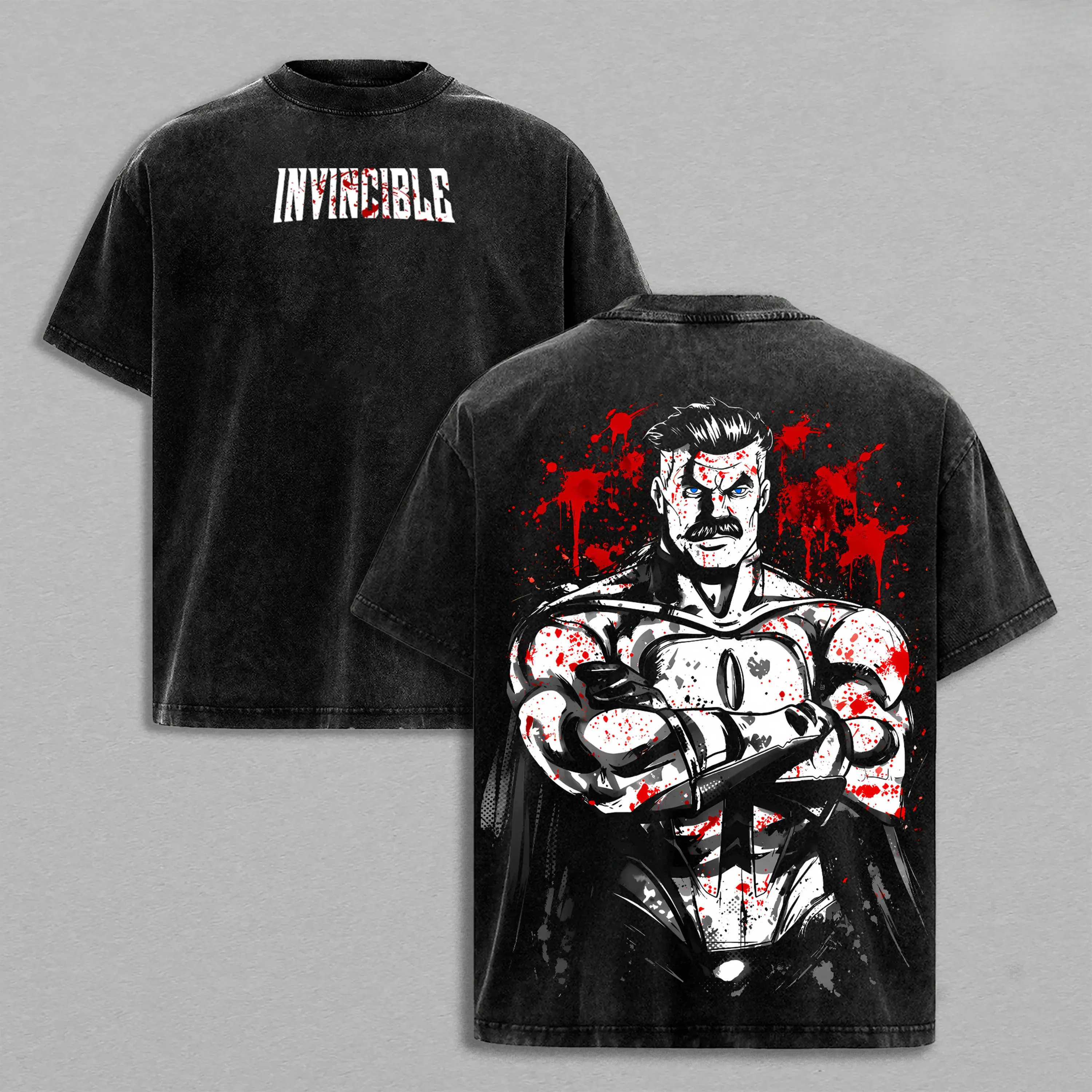 Omni-Man Washed Tee & Hoodie – Invincible Viltrumite Warrior Anime Graphic Double Printed T-Shirt, Menswear Heavy Cotton Unisex Oversize Streetwear Vintage Retro gift