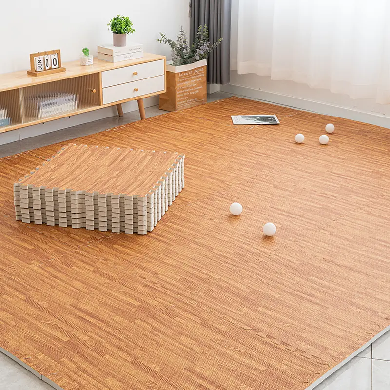14-Piece Thickened Tatami Look Interlocking Wood Grain Floor Mats, 30x30cm/11.8x11.8in Non-Slip Scratch-Resistant Foldable Cuttable Fitness Protective Flooring for Home Use, No