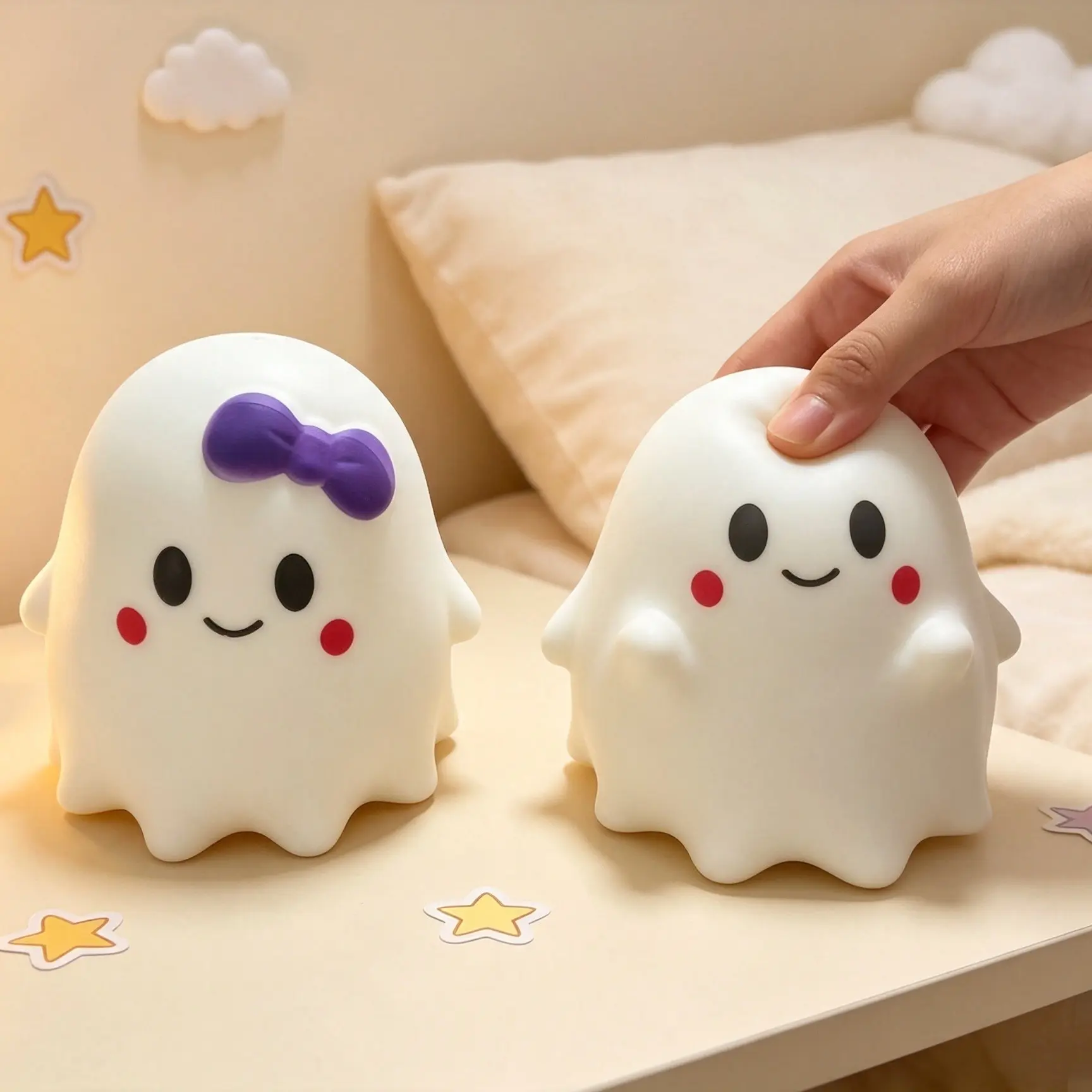 Soft Ghost Shape Stress Relief Toy, High Density PU Material, Cute Smile Design, Perfect for Office & Home Decor, Ideal Gift for All Ages