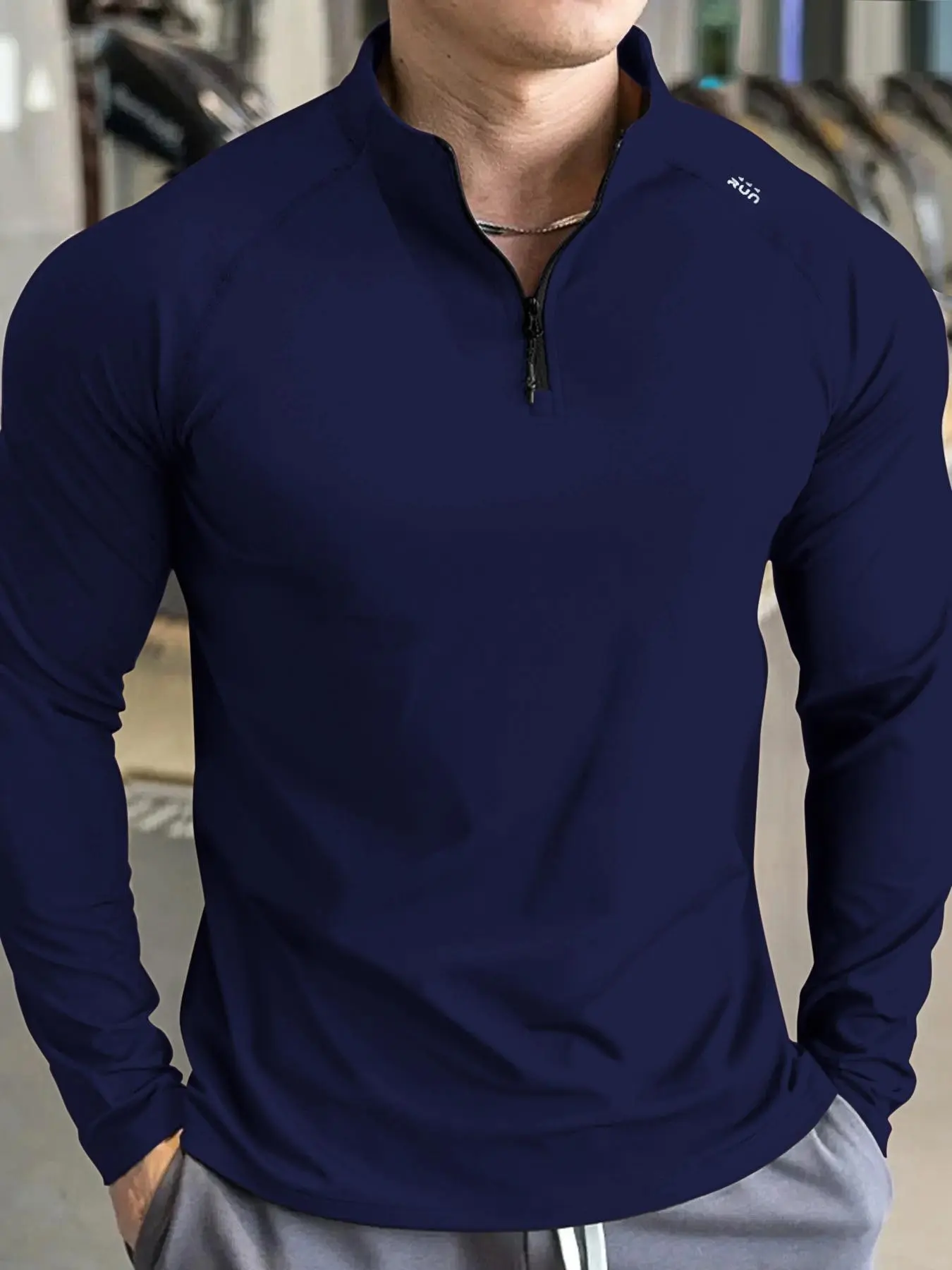 Men's Quarter-Zip Quick-Dry Long Sleeve Sports Shirt, Stretch Breathable Pullover, Ideal for Gym, Running, Training, Hiking, Outdoor Activities