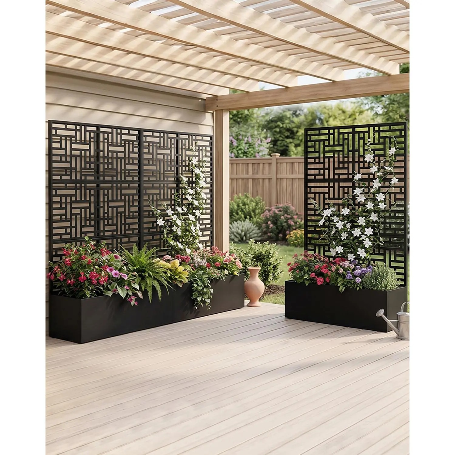 Garvee 71" Metal Raised Planter Box with Trellis – Outdoor All-Weather Garden Bed – Privacy Screen & Drainage Holes – Ideal for Climbing Plants, Vegetables, Vines – Black, QR code America