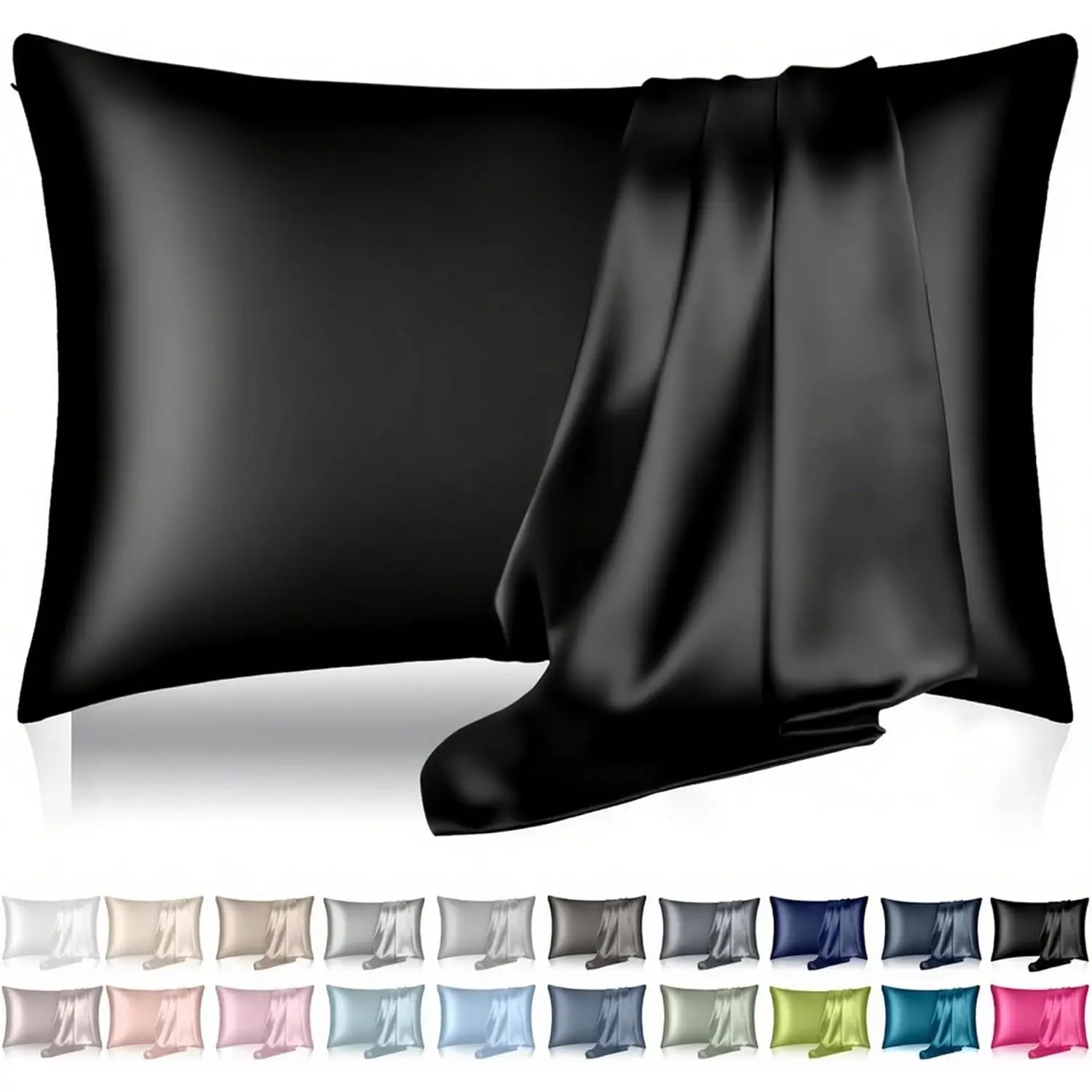 Silk Pillowcase for Hair and , Mulberry Silk Pillow Cases  Size, Smooth Anti  Cooling Beauty Sleep Both Sides  Silk Satin Pillowcases with  Zipper, Gifts for Women Men, Black