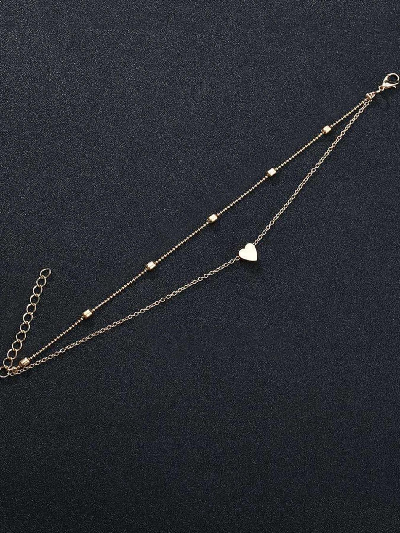 Women's Summer Beach Vacation Heart Design Layered Anklet, Fashionable Simple Star Beaded Ankle Bracelet, Multi-Layer Pearl Chain Jewelry, Trendy Jewellery Accessories