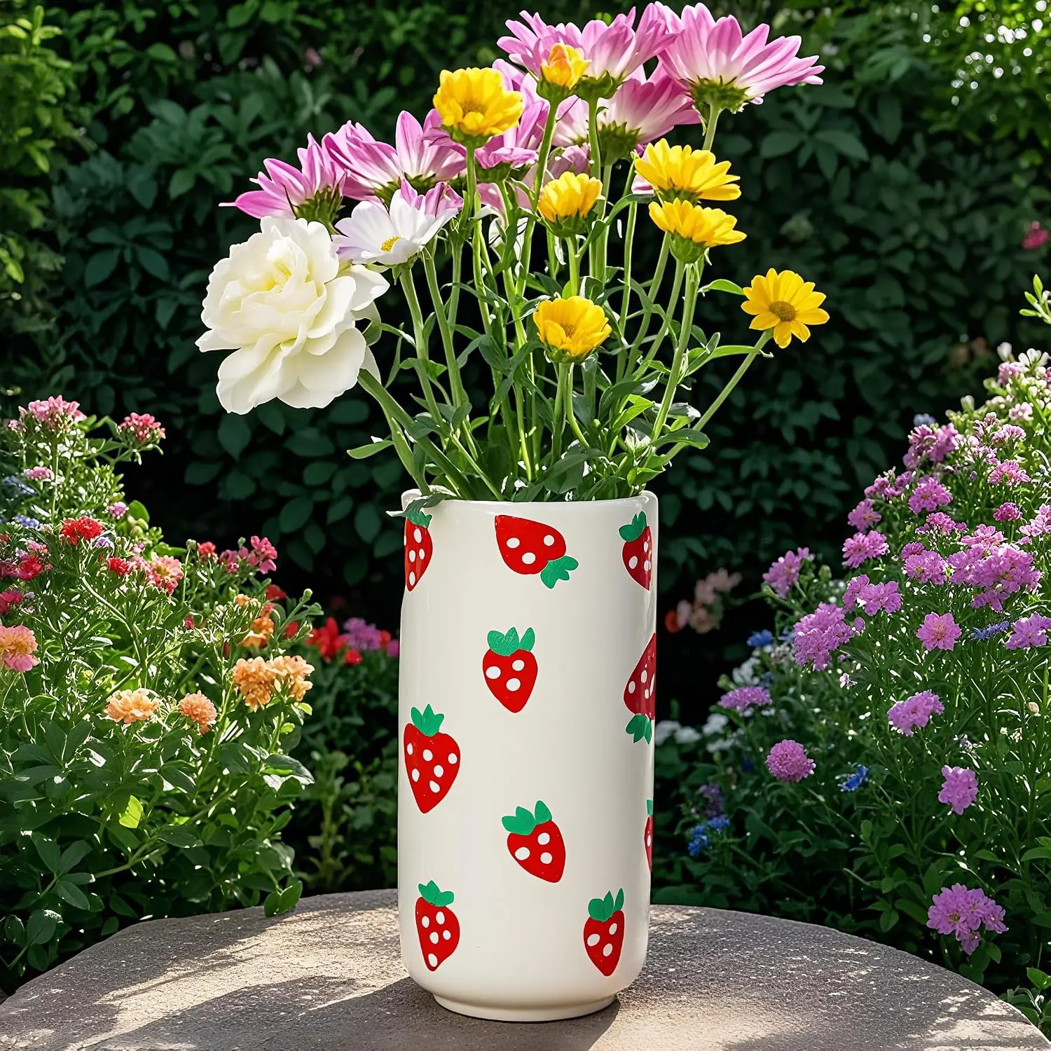 Strawberry Ceramic Vase-Unique Aesthetic Design for Funky Flower Decor-Perfect Summer Fruit Theme Table Centerpiece-Ideal Gift for Parties and Special Occasions-Stylish Durable Home Decoration