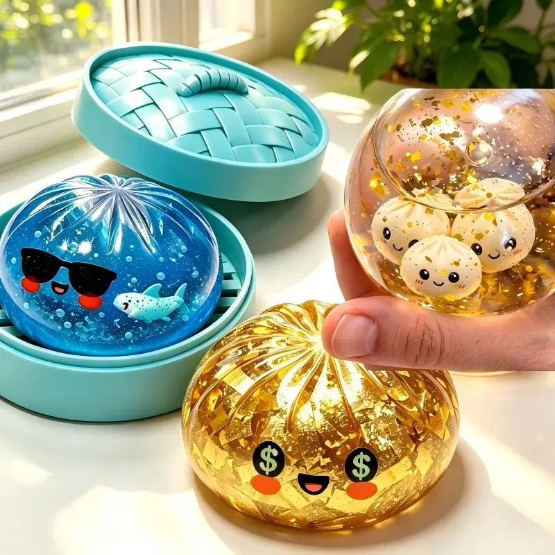 Glitter Dumplings Squishy Toy Soft Slow Resilience Mini buns Fidget with Steamer Steamed Stuffed